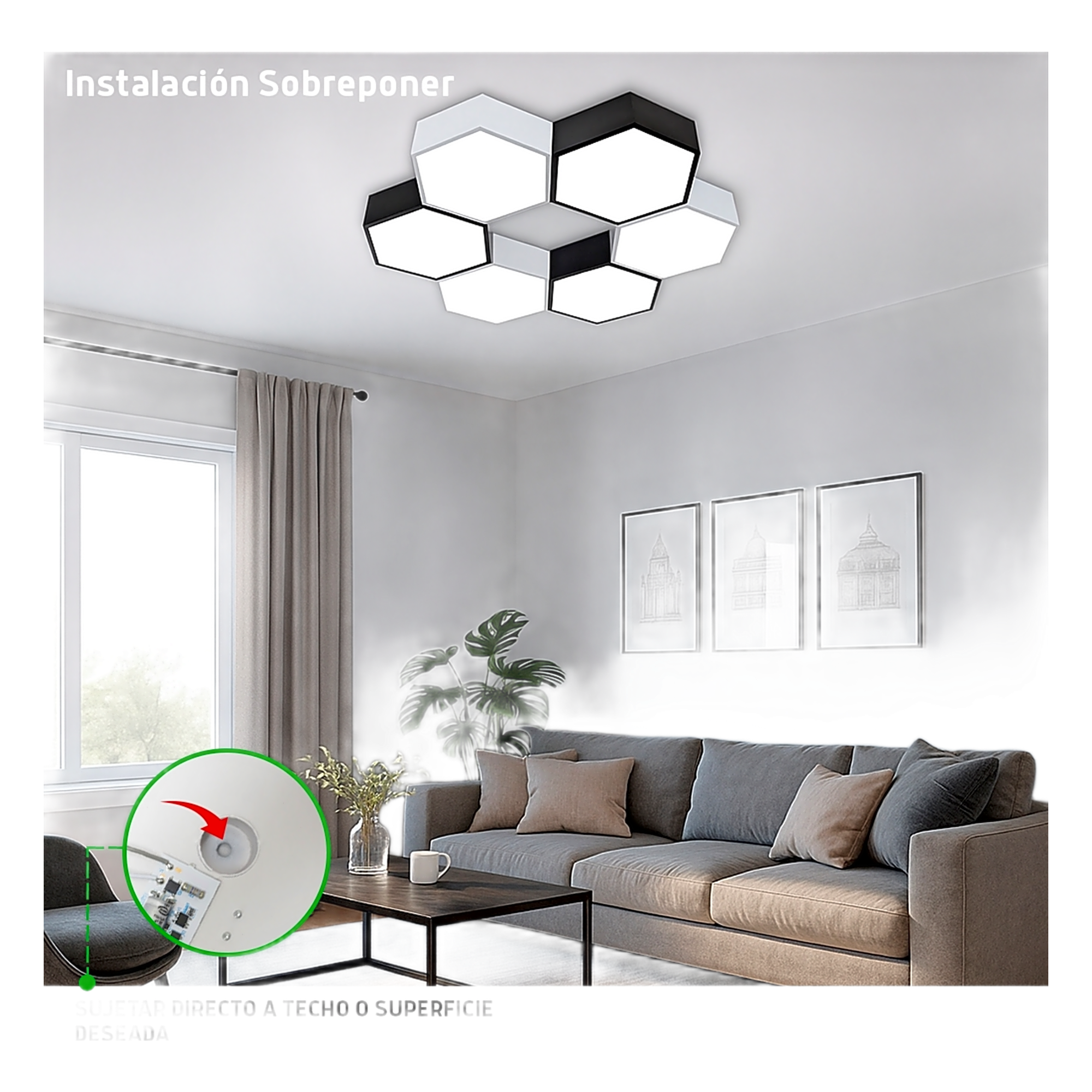 Lámpara LED Poligonal / 18 W / 1 800 lm / 6 500 K / 140° / Montaje Sobreponer o Suspendido / 85-265V~ 50/60 Hz