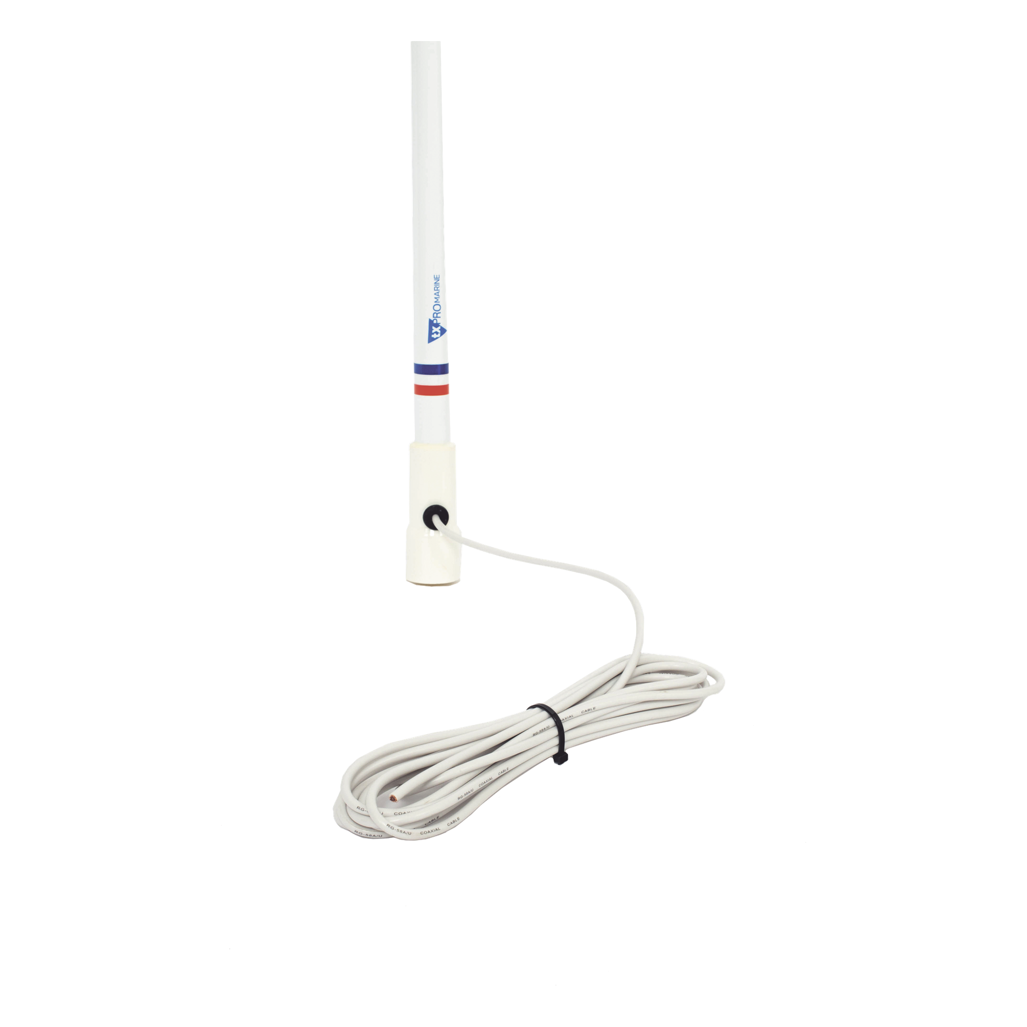 Antena Marina VHF / Fibra de Vidrio / 156-163 MHz / 6.5 dBi / Cable 10 m (32.8 ft) / IP67 / 2.4 m (7.9 ft)