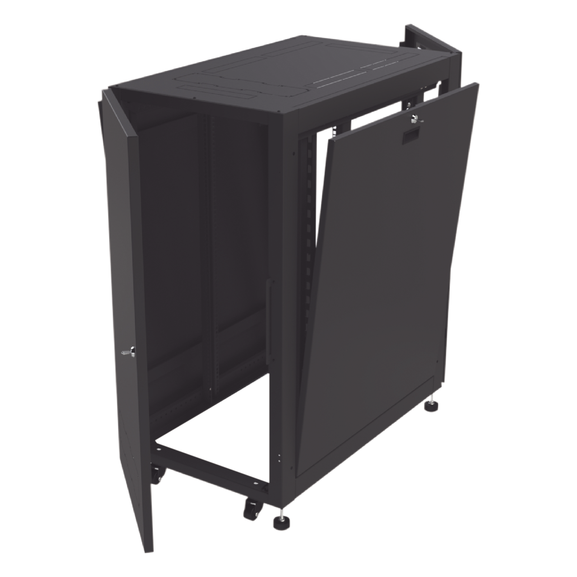 Gabinete de Piso para Telecomunicaciones / 24 UR / 600 x 1000 mm / Puerta con Cristal Templado / Cierre 3 Puntos / Postes Ajustables