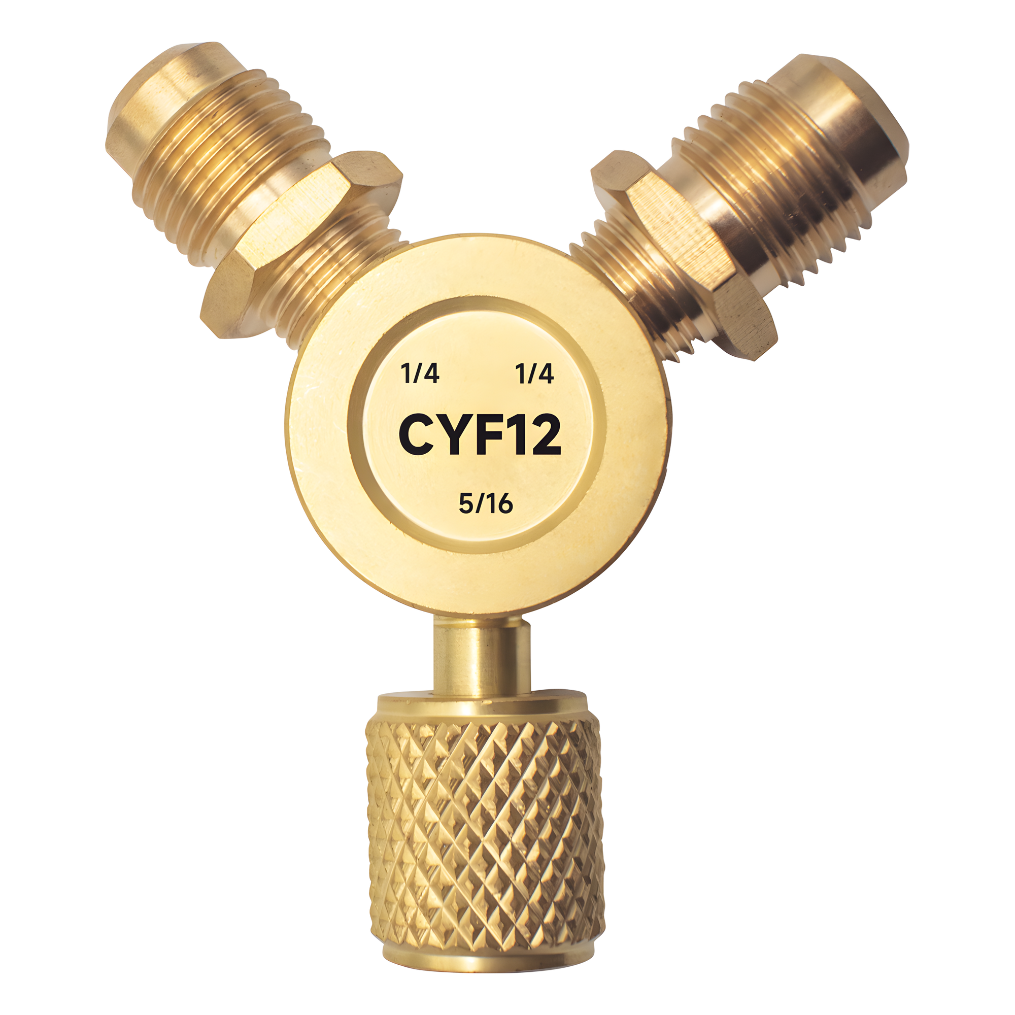 Conector Y para Refrigeración / 2 Entradas 1/4" Macho Flare / 1 Salida 5/16" Hembra Flare / Recuperación y Evacuación / 0.18 kg — EPCOM · SKU CYF-12