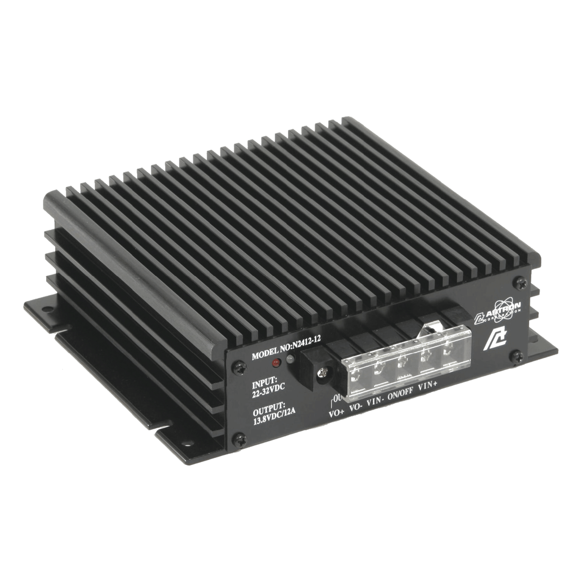 Convertidor DC-DC / Entrada 22-32 Vdc / Salida 13.8 Vdc / 10 A / 5 x 16 x 18 cm (2.0 x 6.3 x 7.1 in) — ASTRON · SKU N2412-12