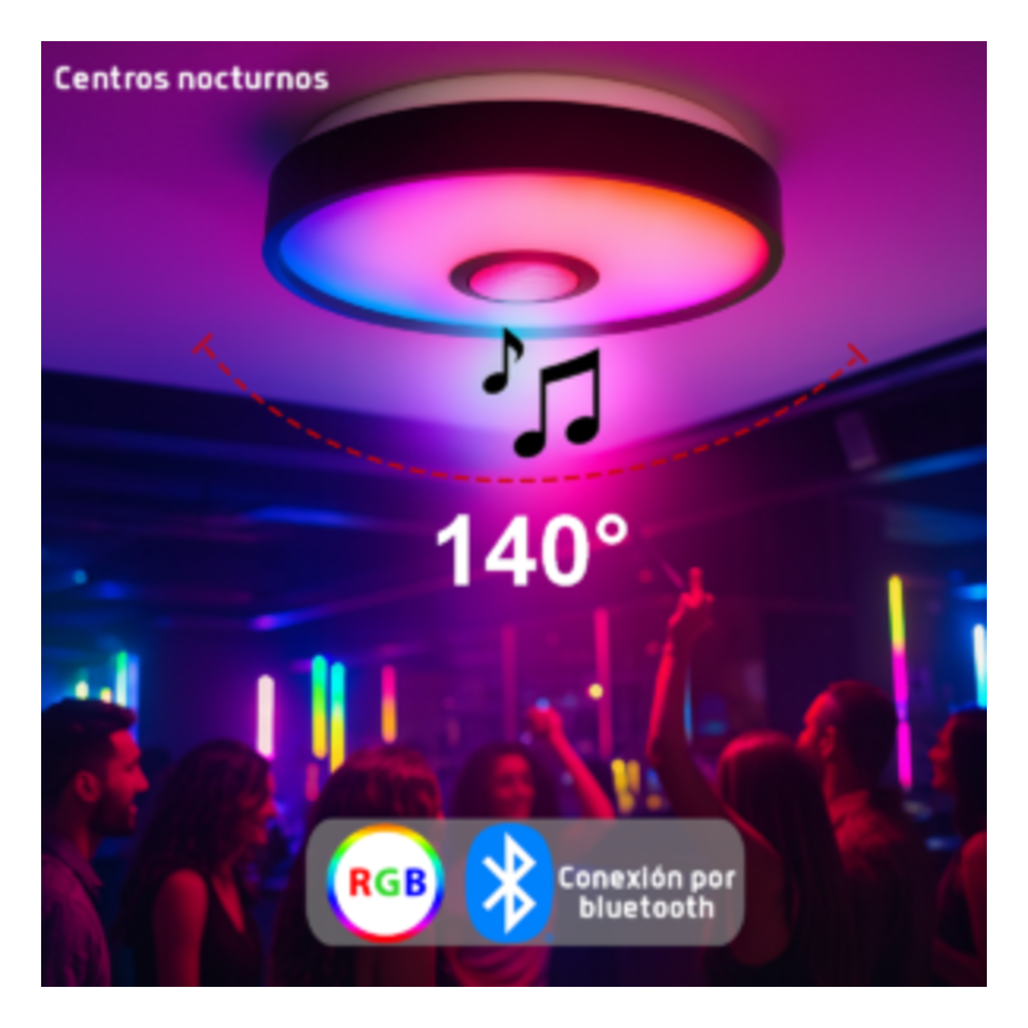 Luminario LED RGB / 30W / 2400 Lúmenes / Bluetooth / Control por App / Voltaje Universal 85-265V / 380 mm (1.2 ft) Diámetro