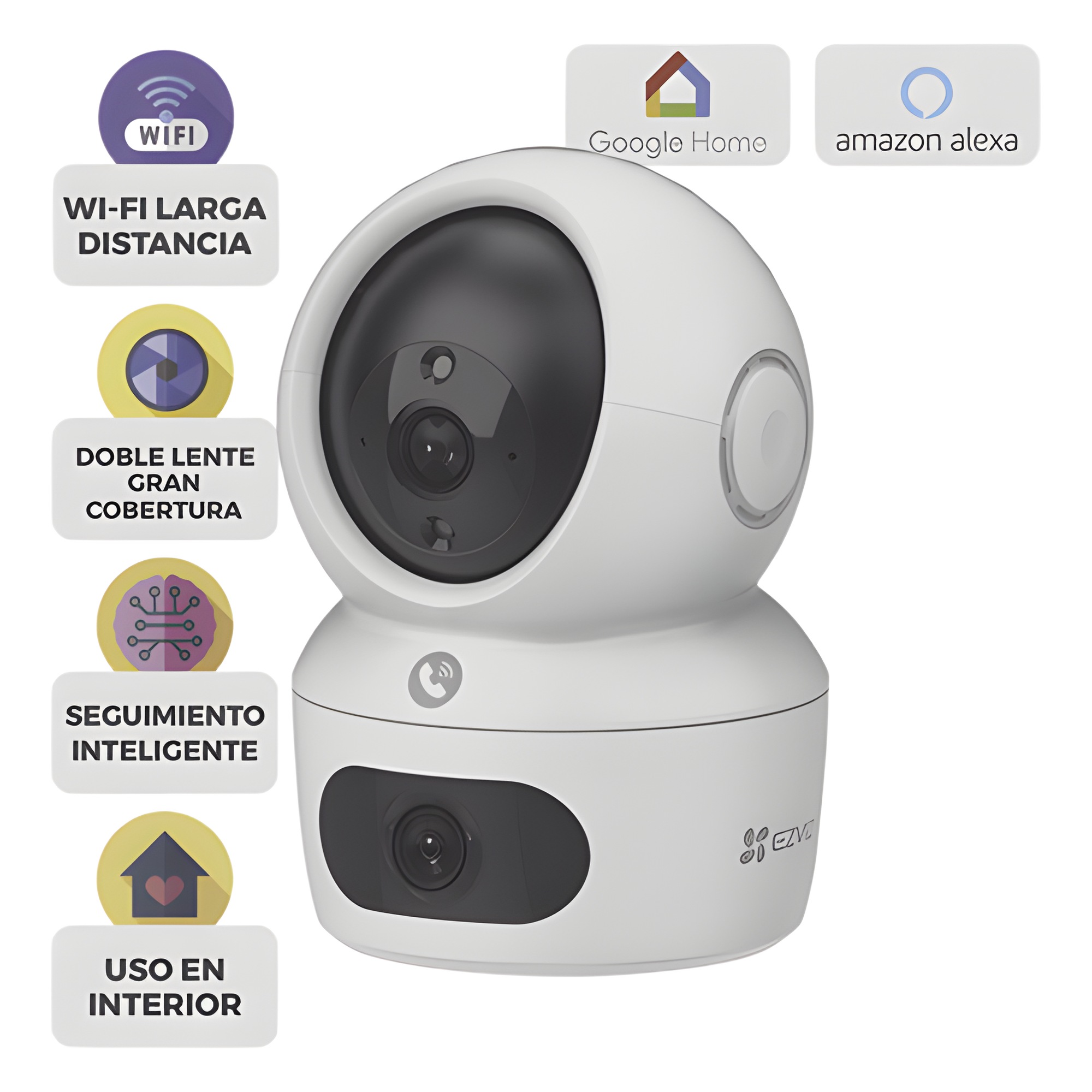 Cámara PT IP / Doble Lente 4 MP + 4 MP / Wi-Fi 6 / Audio Bidireccional / Visión Nocturna a Color 10 m (32.8 ft) / Detección Humana por IA / Uso en Interior — EZVIZ · SKU CS-H7C