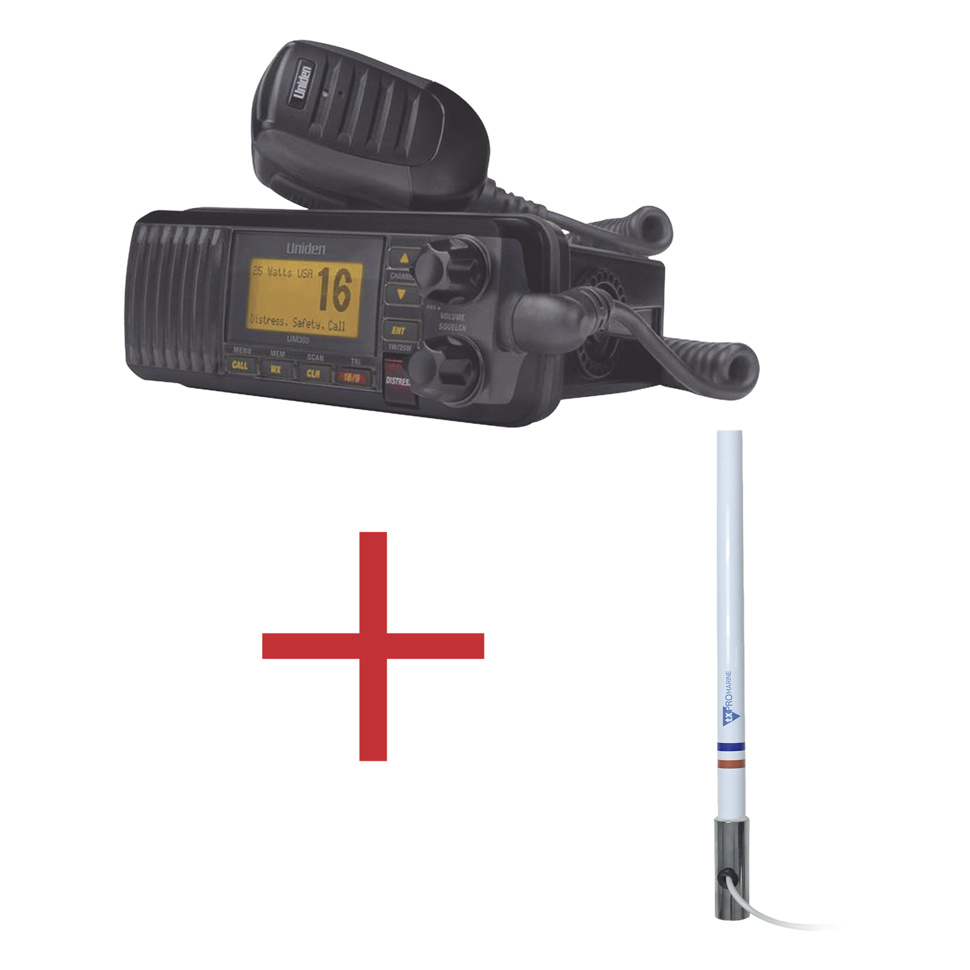 Kit de radio marina con antena de fibra de vidrio / 156-163 MHz / 25W / 2.4 m (7.9 ft) / Omnidireccional / IPX4
