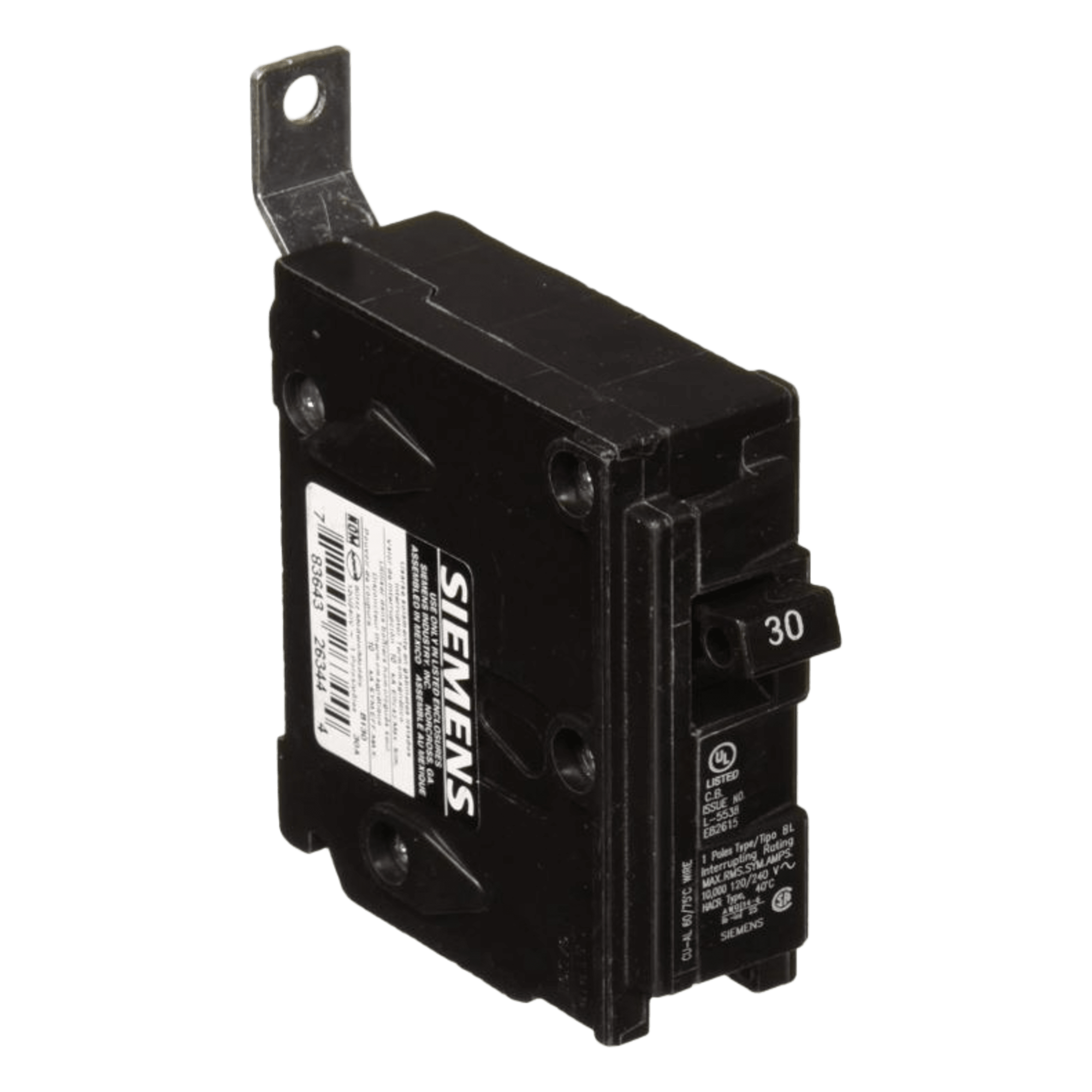 Interruptor Automático / 1 Polo / 30 A / 120 V AC / 10 kA / Conexión Atornillable / Protección Termomagnética — SIEMENS · SKU B130