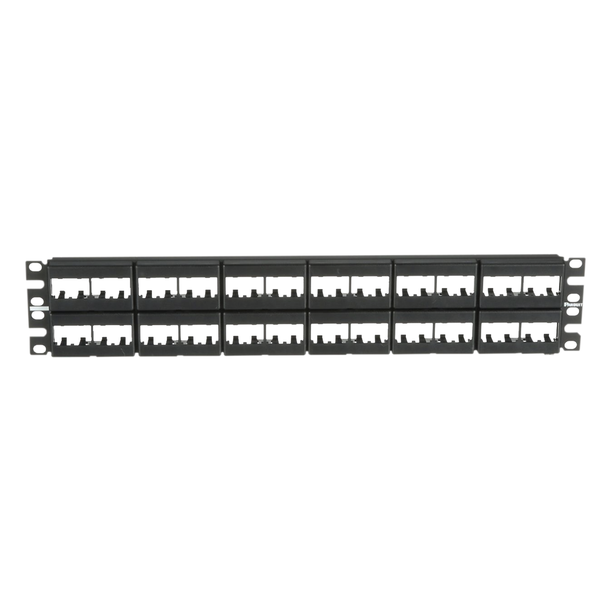 Panel de Parcheo Modular / 48 Puertos / 2 UR / 19in / Plano / Sin Blindaje / Mini-Com — PANDUIT · SKU CPP48WBLY