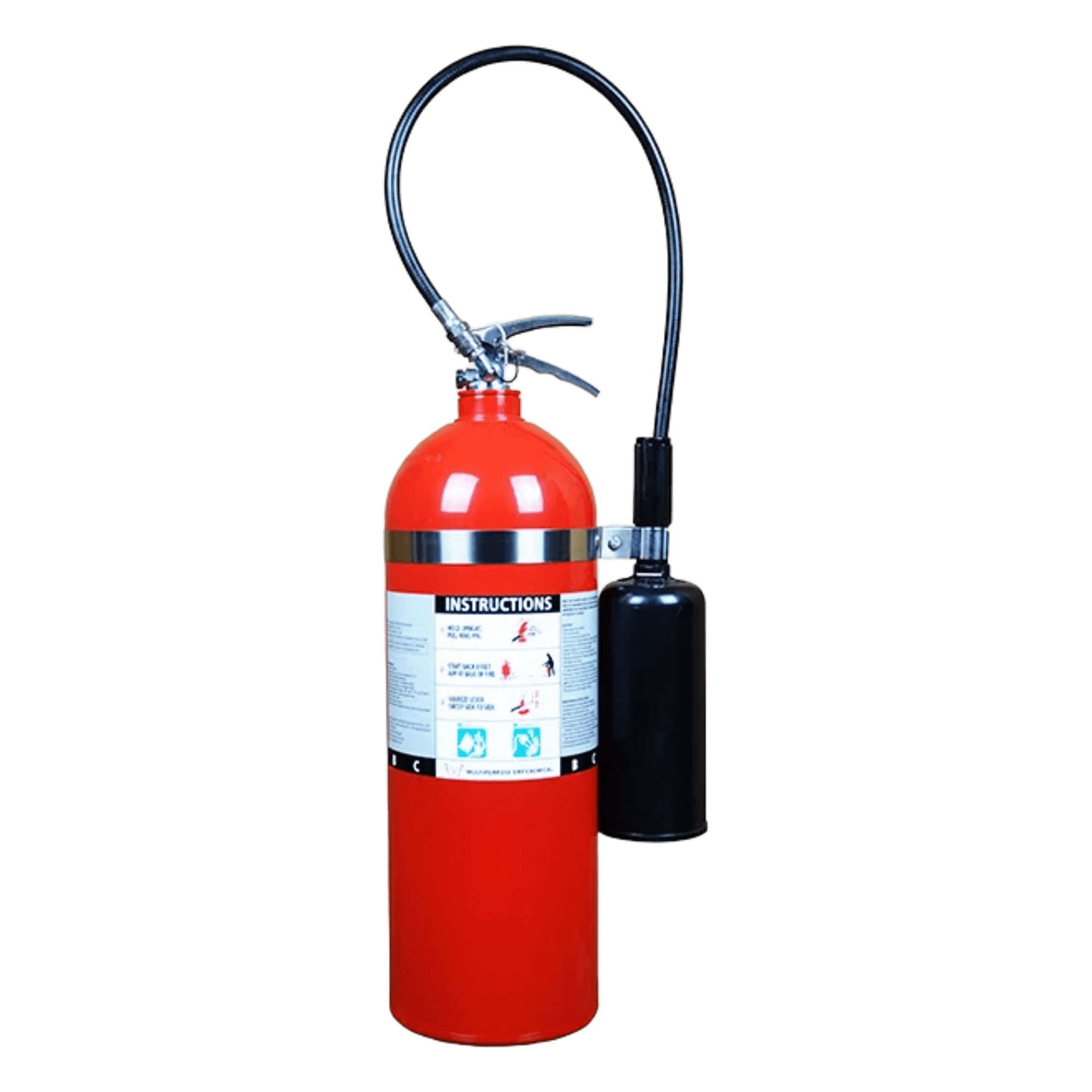 Extintor de CO2 / 20 lb (9.07 kg) / Descarga 18 s / Alcance 1.2-2.4 m (4-8 ft) / Fuego Clase B y C / UL Listado / -30°C a 49°C (-22°F a 120°F) — VICTORY · SKU CO20LB