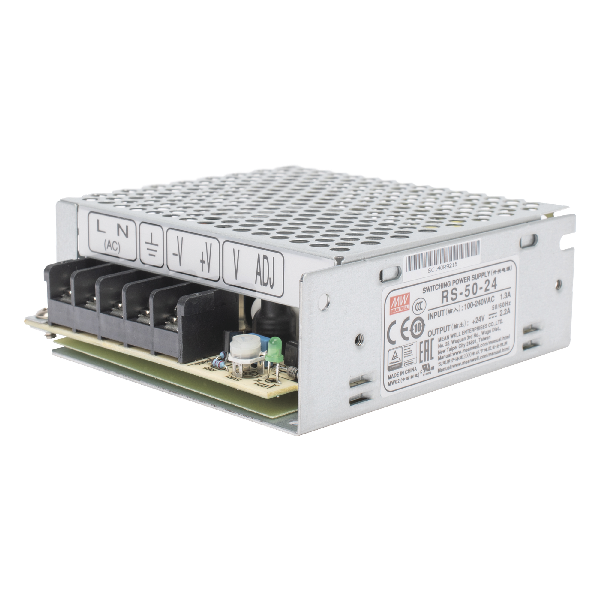 Fuente de Poder Conmutada / 50W / 24Vcc / 2.2A / Entrada 100-240Vca / 3.82 x 1.42 x 3.90 pulgadas — MEANWELL · SKU RS-50-24