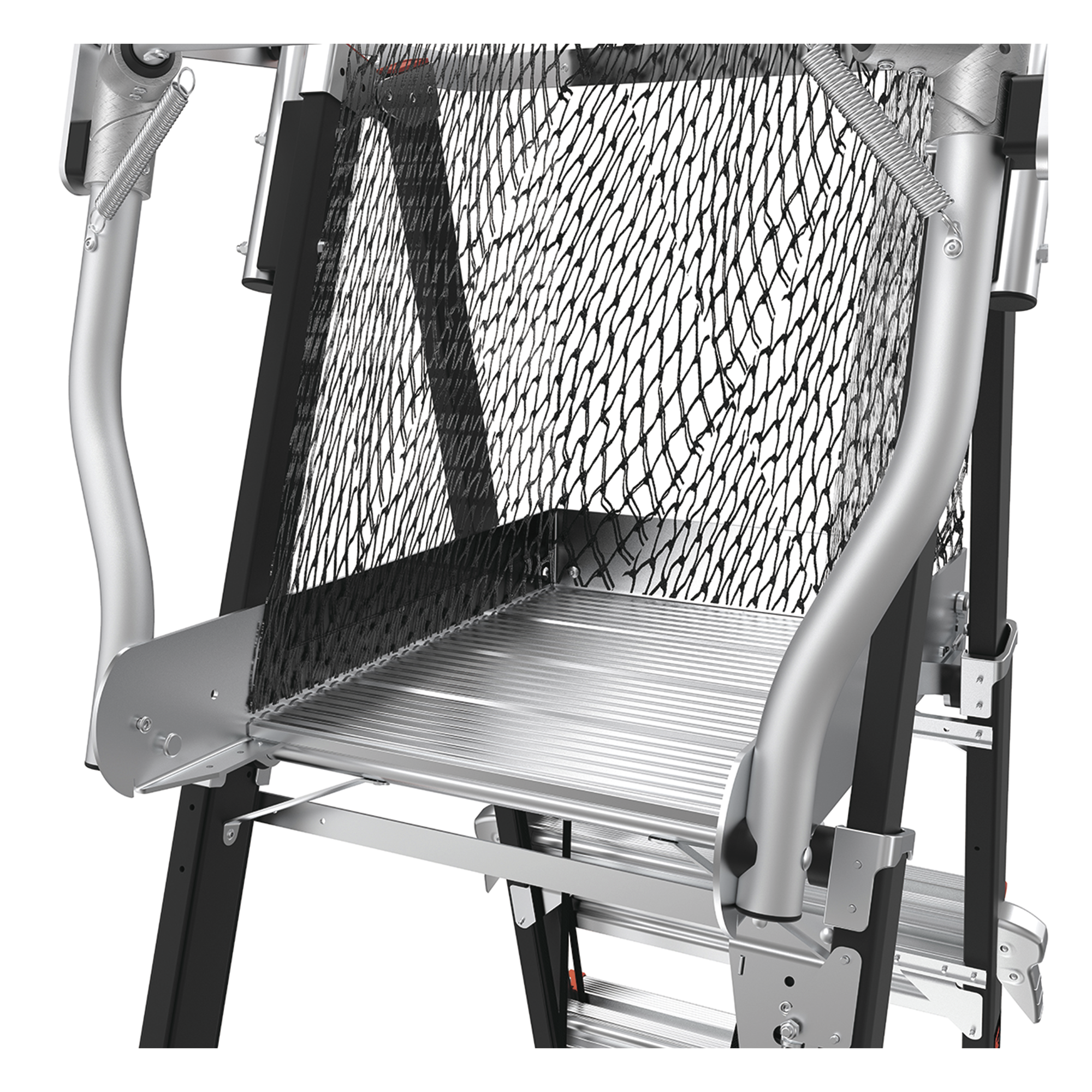Escalera de Fibra de Vidrio  con Jaula de 8'-14' (2.44 - 4.27 m). Con Ajuste en Ruedas (RATCHET™ Leveler) (SKU:18515-817).