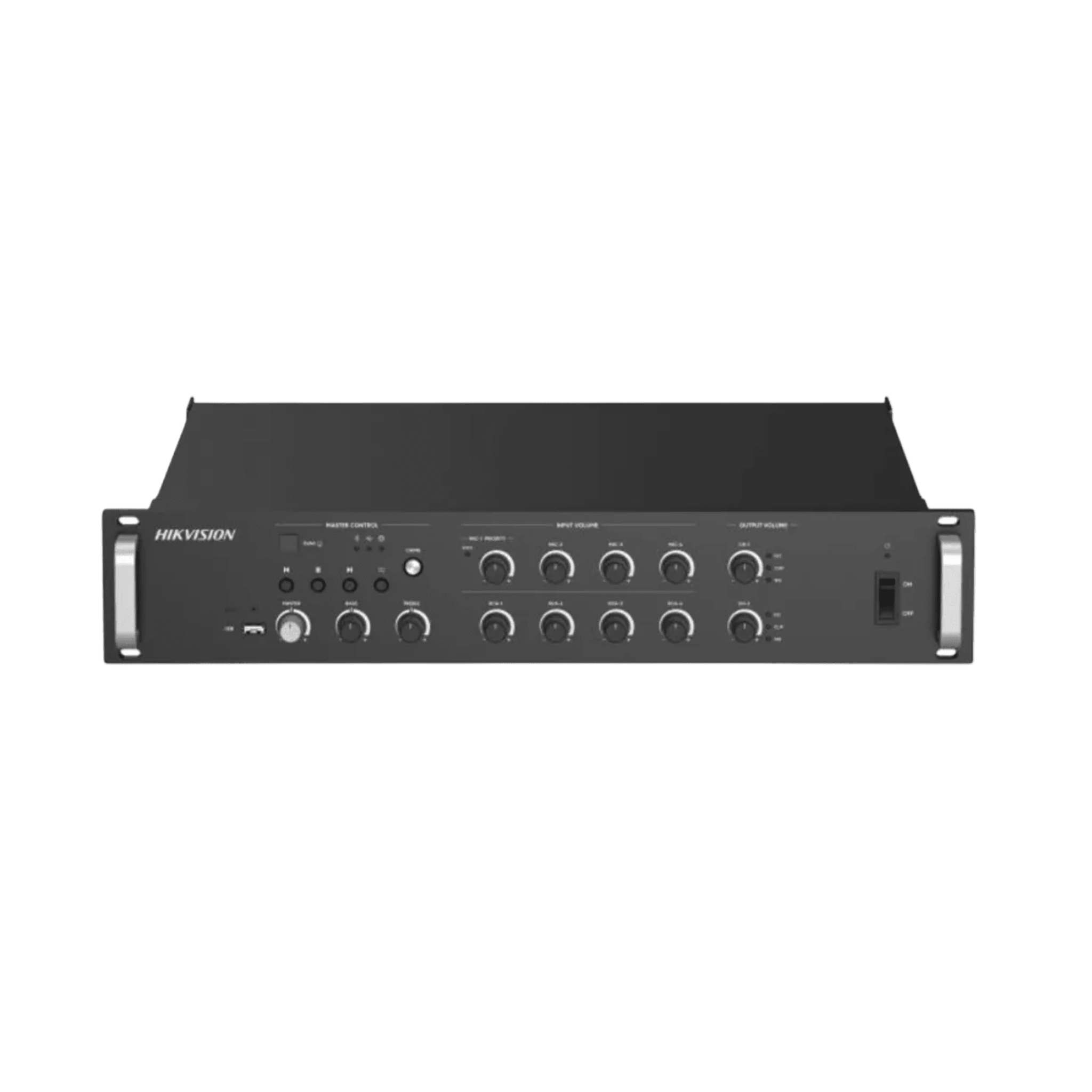 Amplificador de audio | 2 zonas de 250W  | 100V/70V | Calendarización de eventos | Biblioteca de Materiales de Audio | Entrada de Alarma | Hik-connect /Hikcentral profesional 