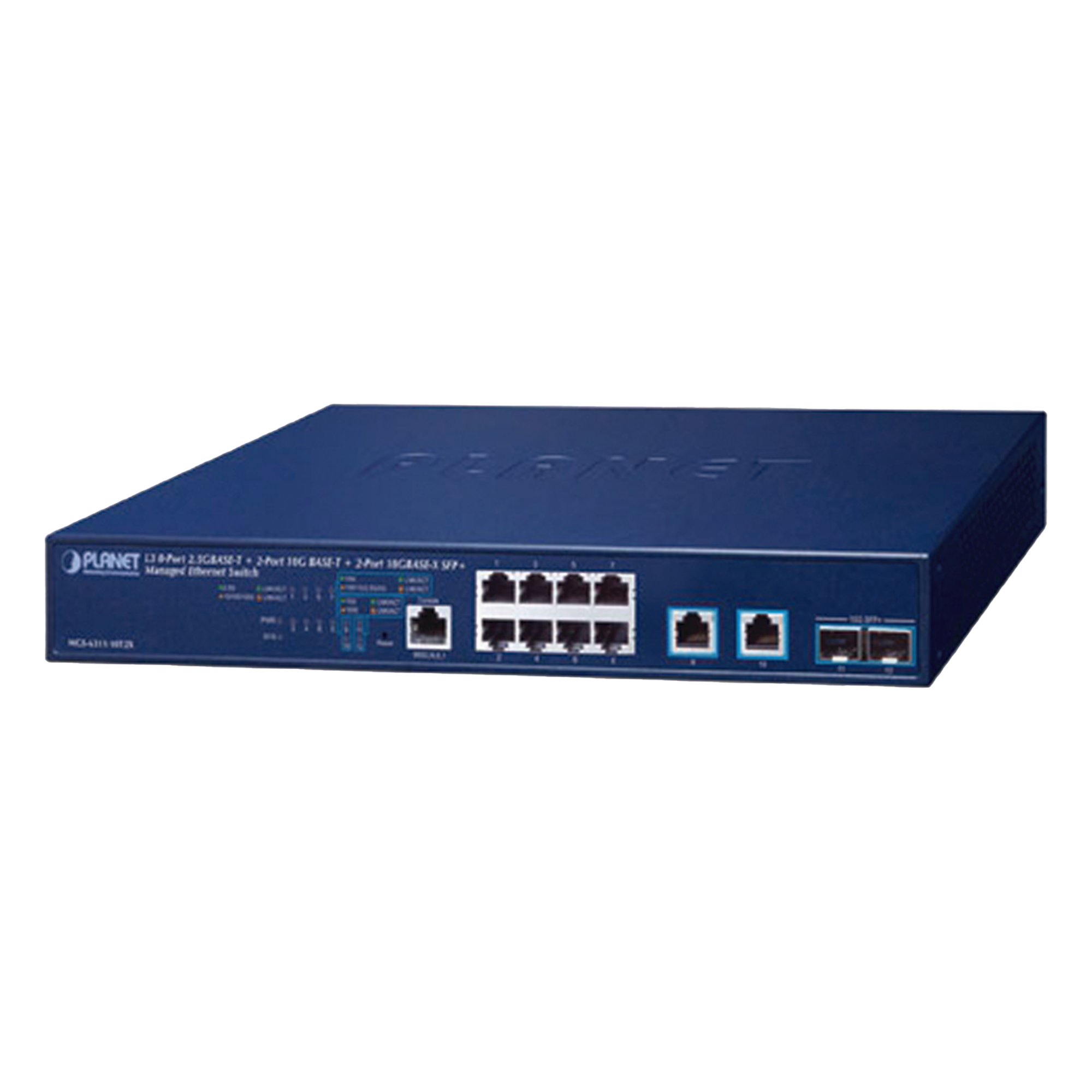 Switch Administrable Capa 3 / 8 Puertos 2.5G BASE-T / 2 Puertos 10G BASE-T / 2 Puertos SFP+ 10G — PLANET · SKU MGS-6311-10T2X