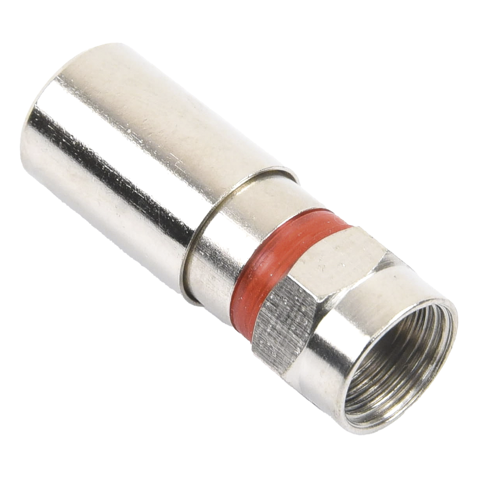 Conector F Macho / Compresión en Línea / Cable RG-59 / Cuerpo Bronce Niquelado / Contacto Oro 24k / Aislante Teflón