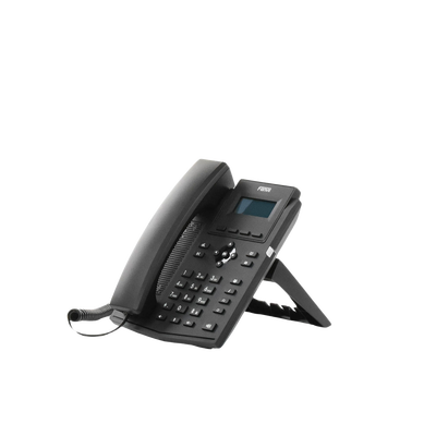 Teléfono IP empresarial para 2 lineas SIP con pantalla LCD,  Puertos Gigabit, Códec Opus, conferencia de 6 vías, PoE.