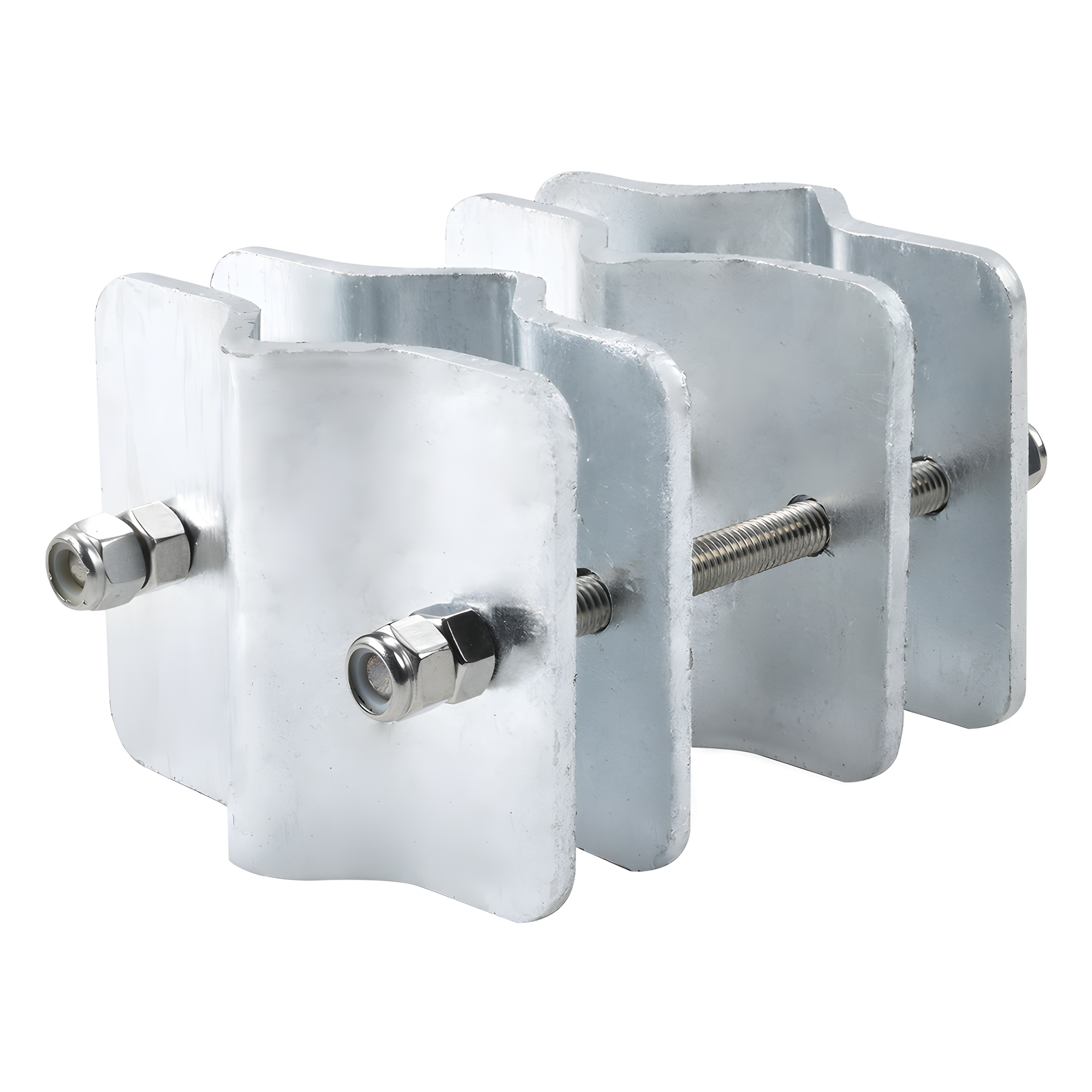 Herraje Adaptador de Mástil / Acero A-36 / Galvanizado en Caliente / Diámetro 3/4" a 2-1/4" / 4 Brackets / Tolerancia ±1 mm — SYSCOM TOWERS · SKU SMM-K4