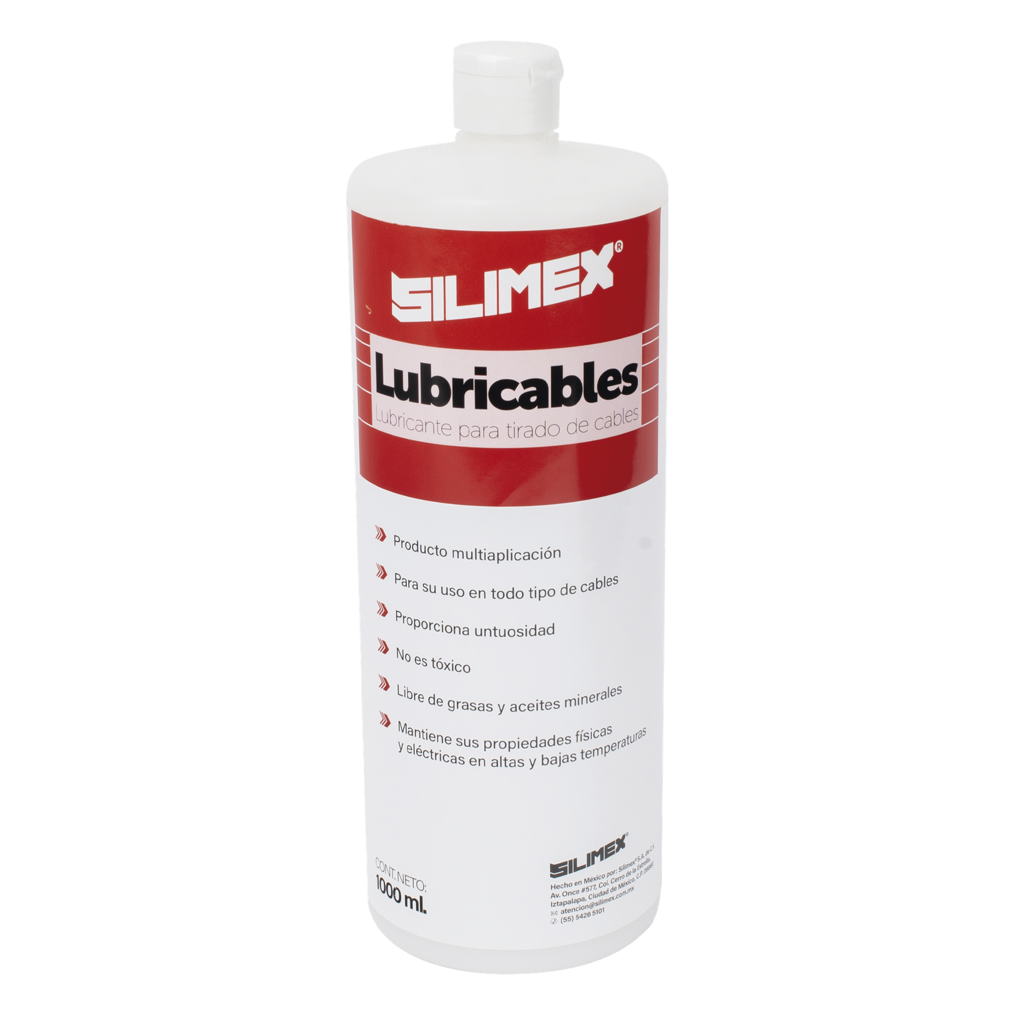 Lubricante Dieléctrico para Jalado de Cables / Compatible con Eléctricos, Datos y Fibra Óptica / Conductividad 0 S / Insoluble en Agua / 1 Litro / 0.26 gal — SILIMEX · SKU LUBRICABLES-1LT