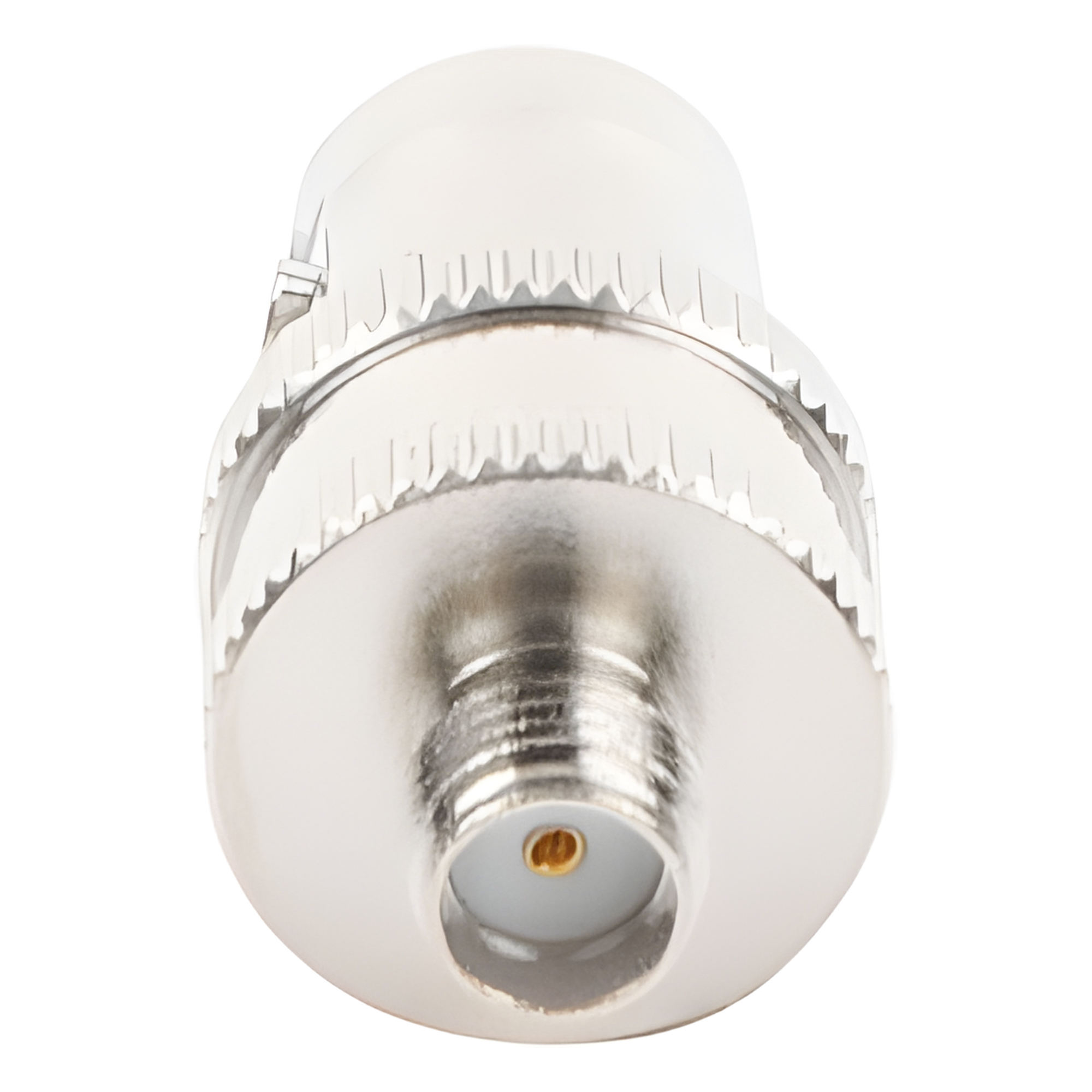 Adaptador de Conector RF / BNC Hembra a SMA Hembra / Montaje en Línea / Cuerpo Niquelado / Contacto de Oro / Aislante de Teflón