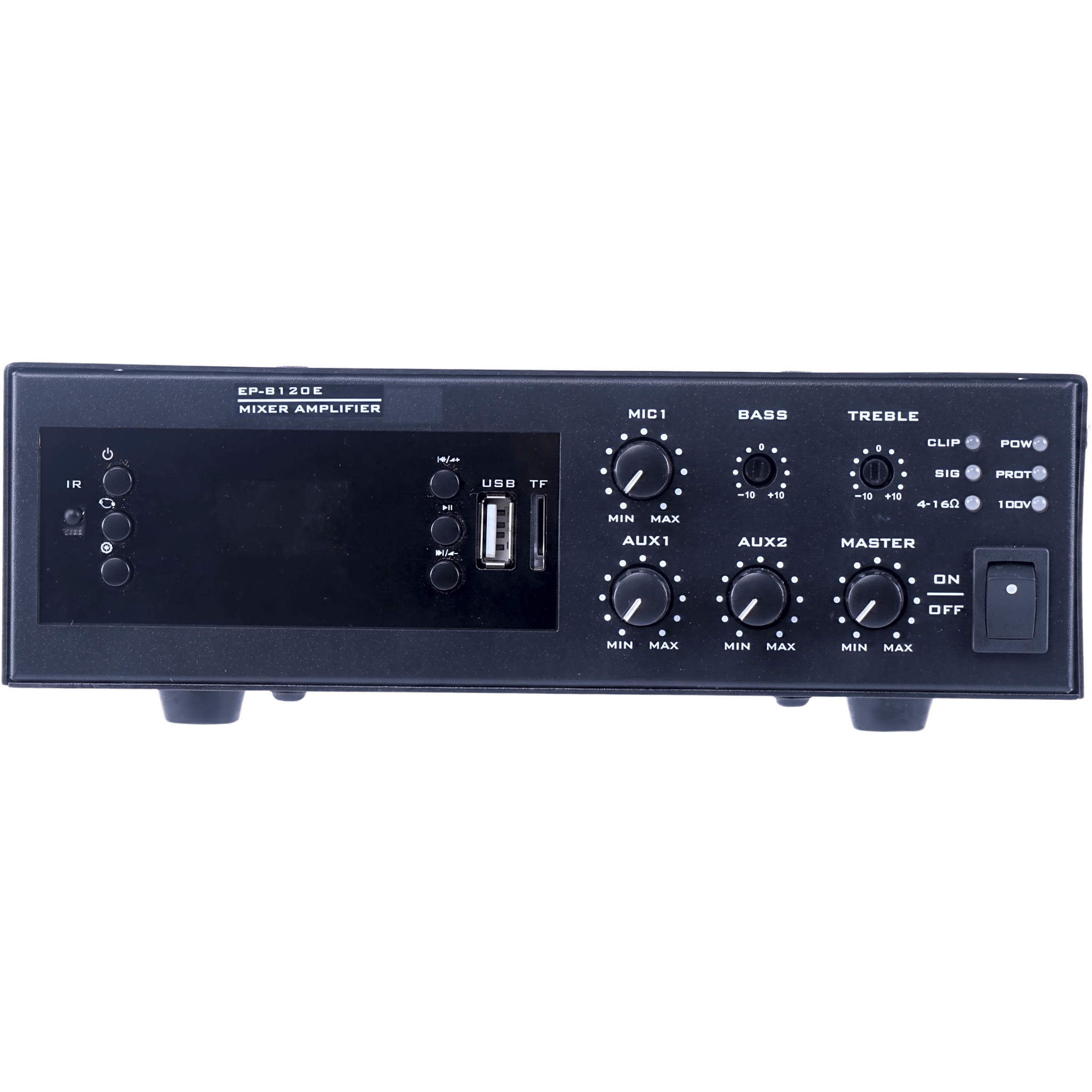 Amplificador de Potencia Digital Mini | 120W | Entrada XLR con Phantom 48V | 2 Entradas AUX | Bluetooth | Sintonizador FM | Reproducción MP3 | Protección contra Cortocircuito y Sobrecarga | 4~16Ω o 100V