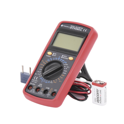 KIT Multímetro Digital DT9205A 600 Vcc /  Vca  CATII,  con Pantalla LCD. Incluye Batería ER-9V de 9V