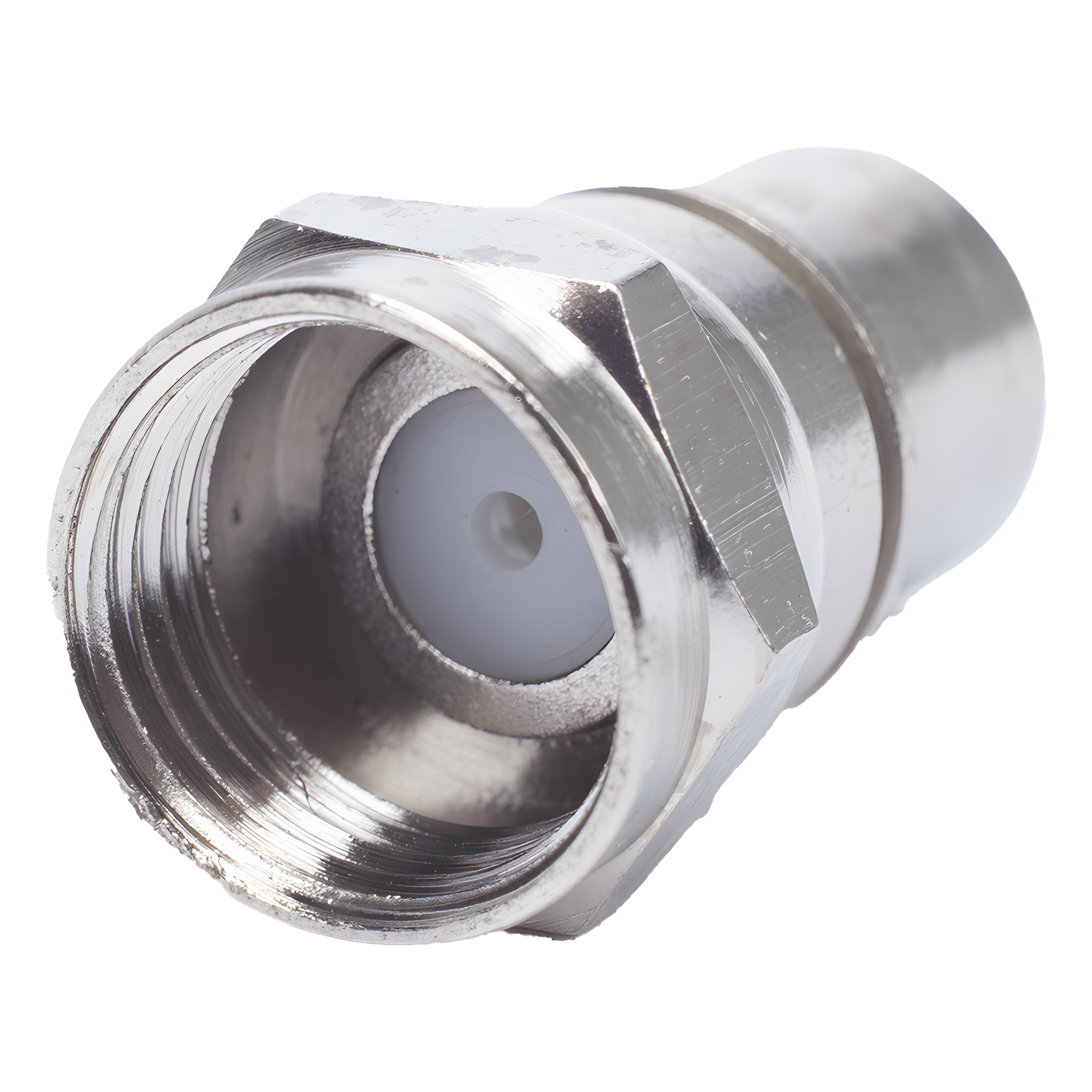 Conector F Macho / Plegable con PIN / Cable RG-6 / Cuerpo Bronce Niquelado / Contacto Oro / Aislante Teflón — EPCOM TITANIUM · SKU TT-CON-537