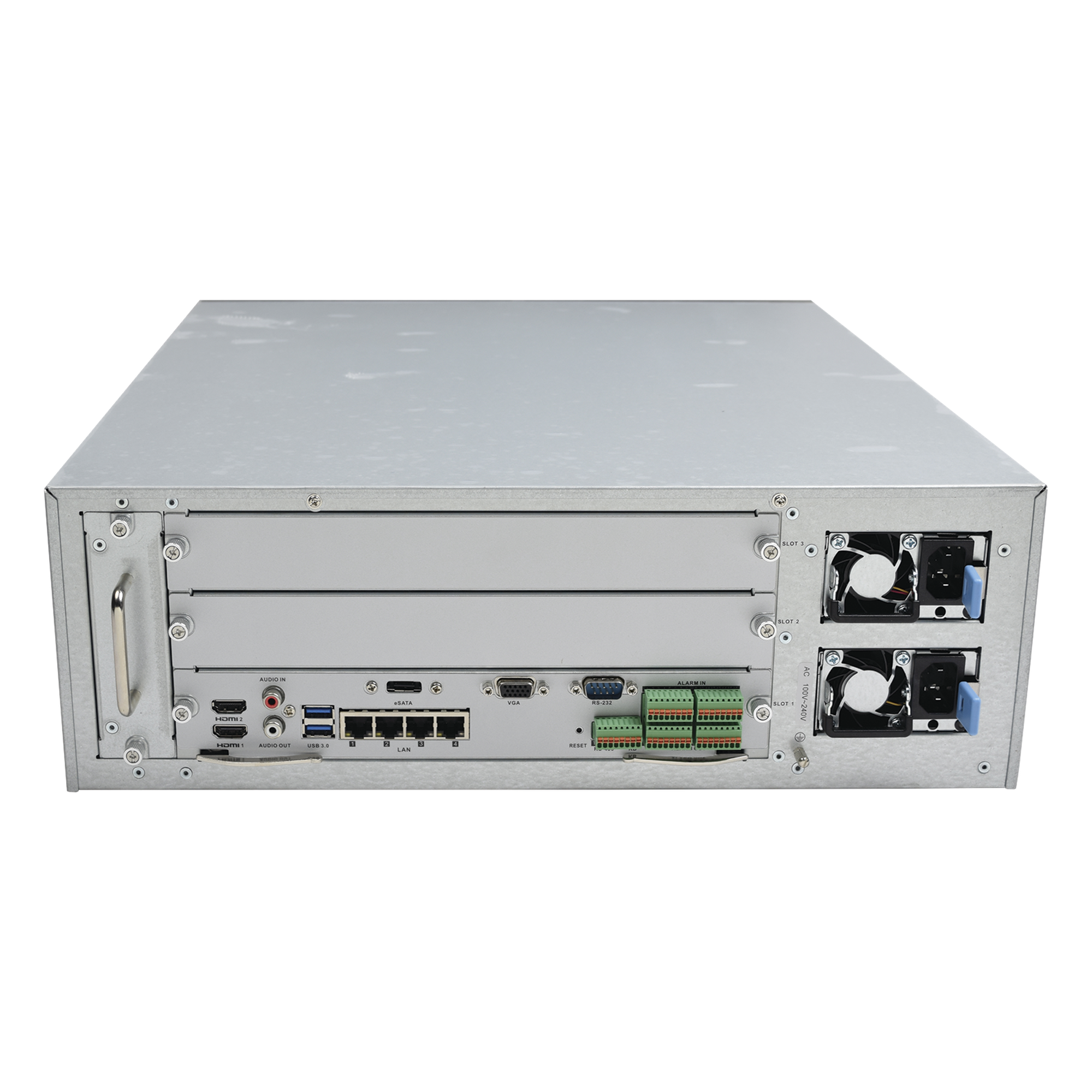 NVR 12 Megapixel (4K) / 256 canales IP / 24 Bahías de Disco Duro / 4 Puertos de Red / Soporta RAID con Hot Swap / NVR 