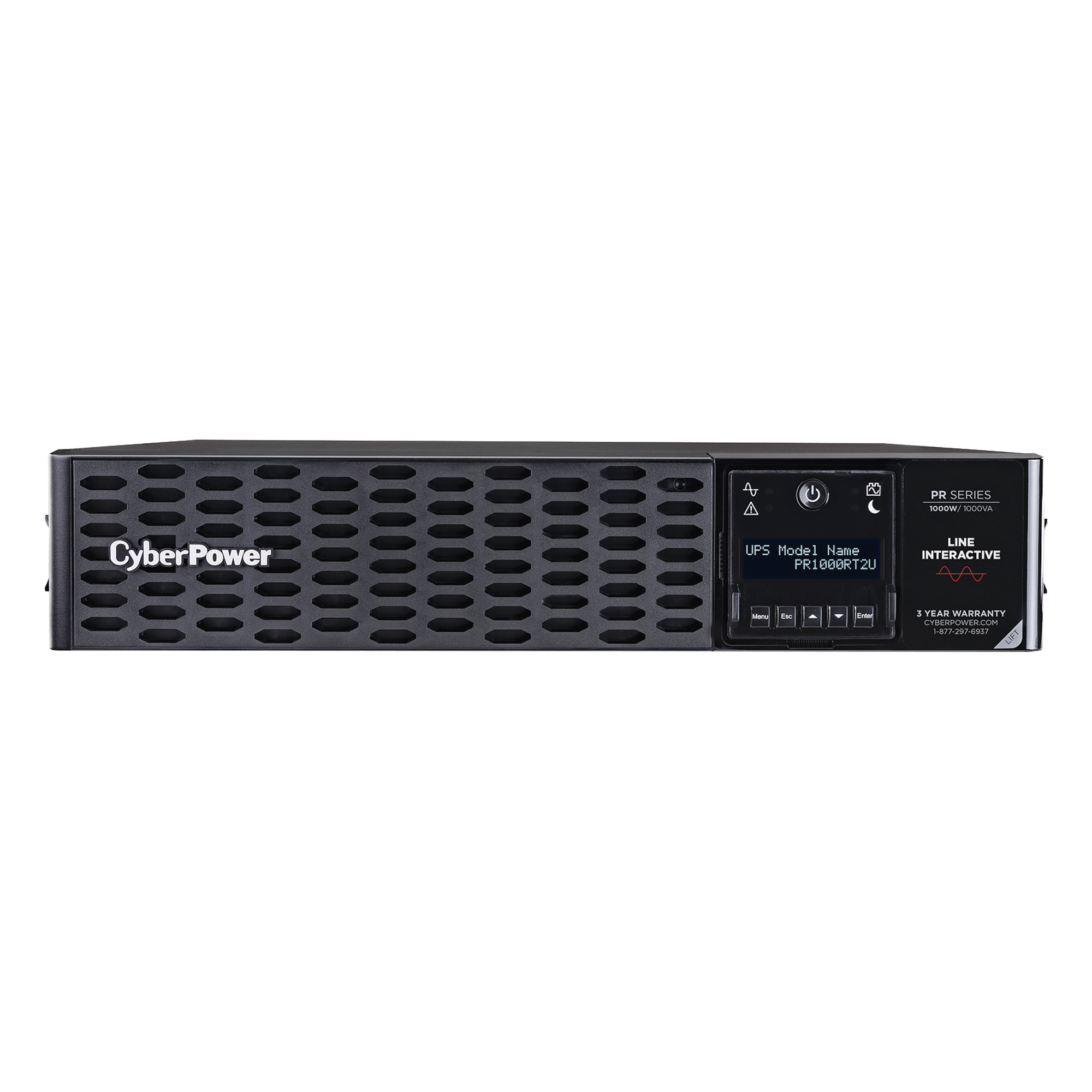 UPS de Rack / 1000 VA / 1000 W / Línea Interactiva / Onda Senoidal Pura / 8 Tomas NEMA 5-15R / 2 UR — CYBERPOWER · SKU PR1000RT2U