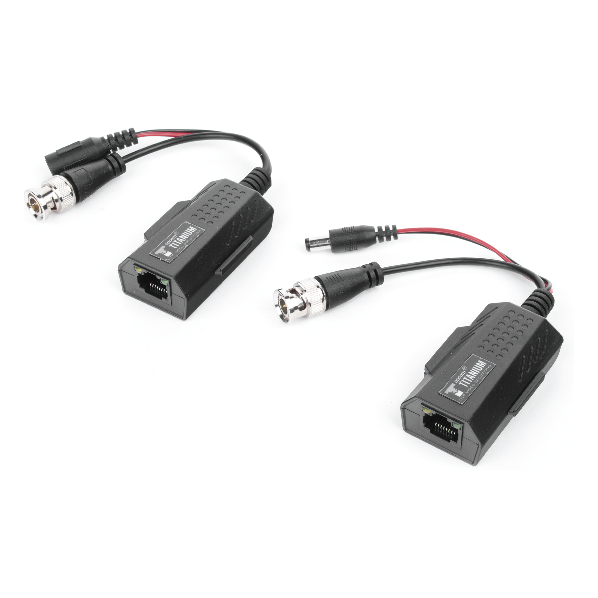 Kit de transceptores activos con conector para alimentación (12V/24Vcc/AC) TurboHD para aplicaciones de video por UTP Cat5e/6 en HD. Distancia de hasta 150 m en 4K 