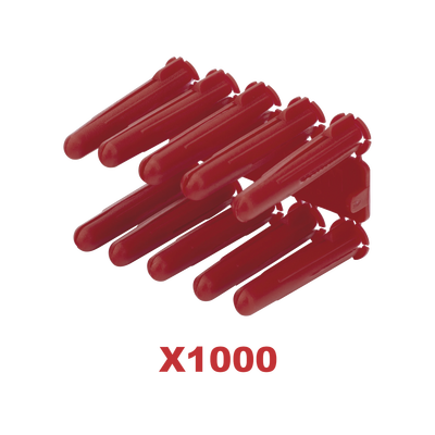 Taquete de 1/4  plástico paquete de 1000 piezas para fijar objetos con tornillo en muros y techos de concreto o superficies sólidas, compatible con tornillo TH10X de 10 x 1 1/2"  (1103-14000) 