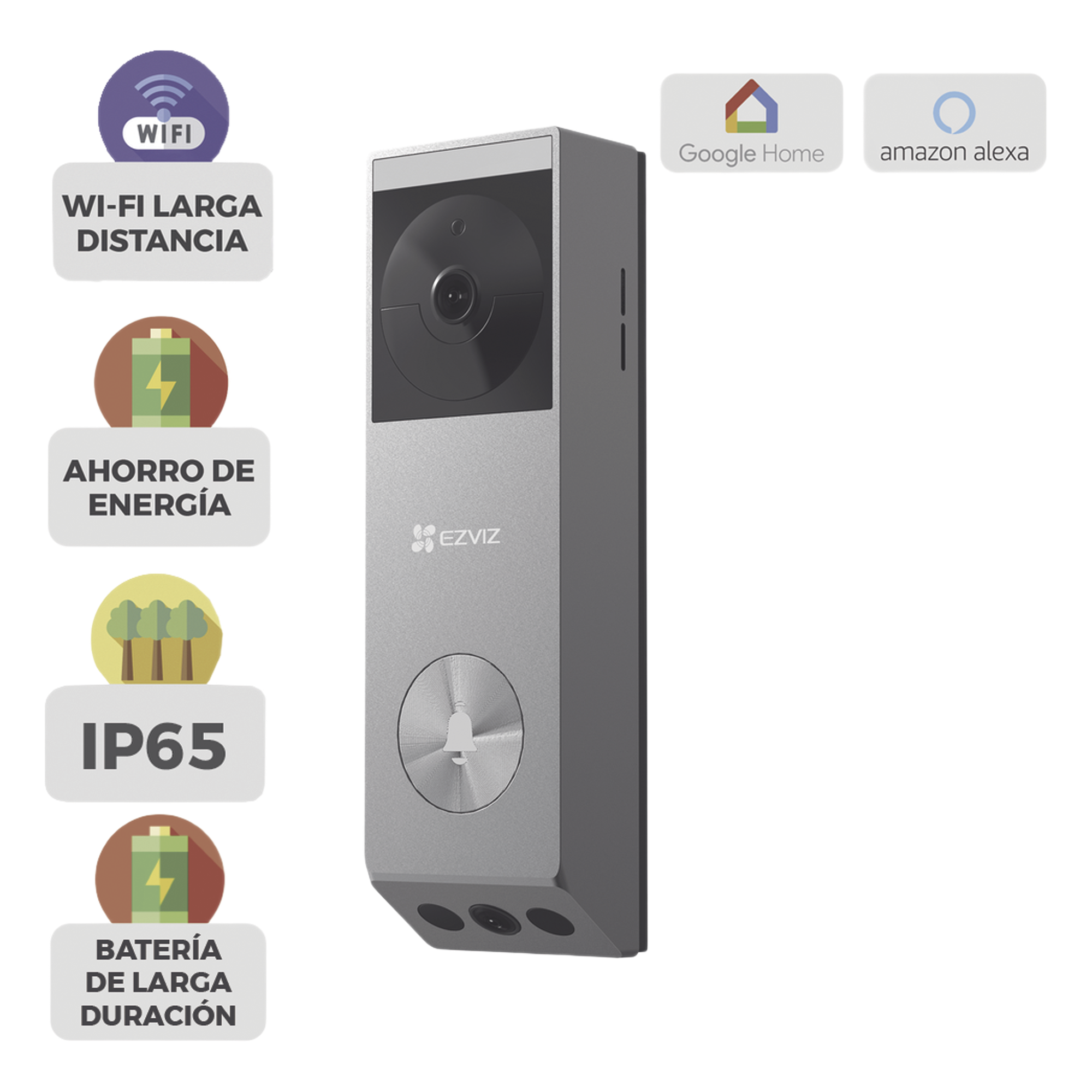 Videoportero IP de Batería / Dual Cámara 3 MP + 2 MP / Panel Solar 1.2W / IR 6 m (19.7 ft) / IP65 / Audio Bidireccional / Wi-Fi — EZVIZ · SKU CS-EP3X