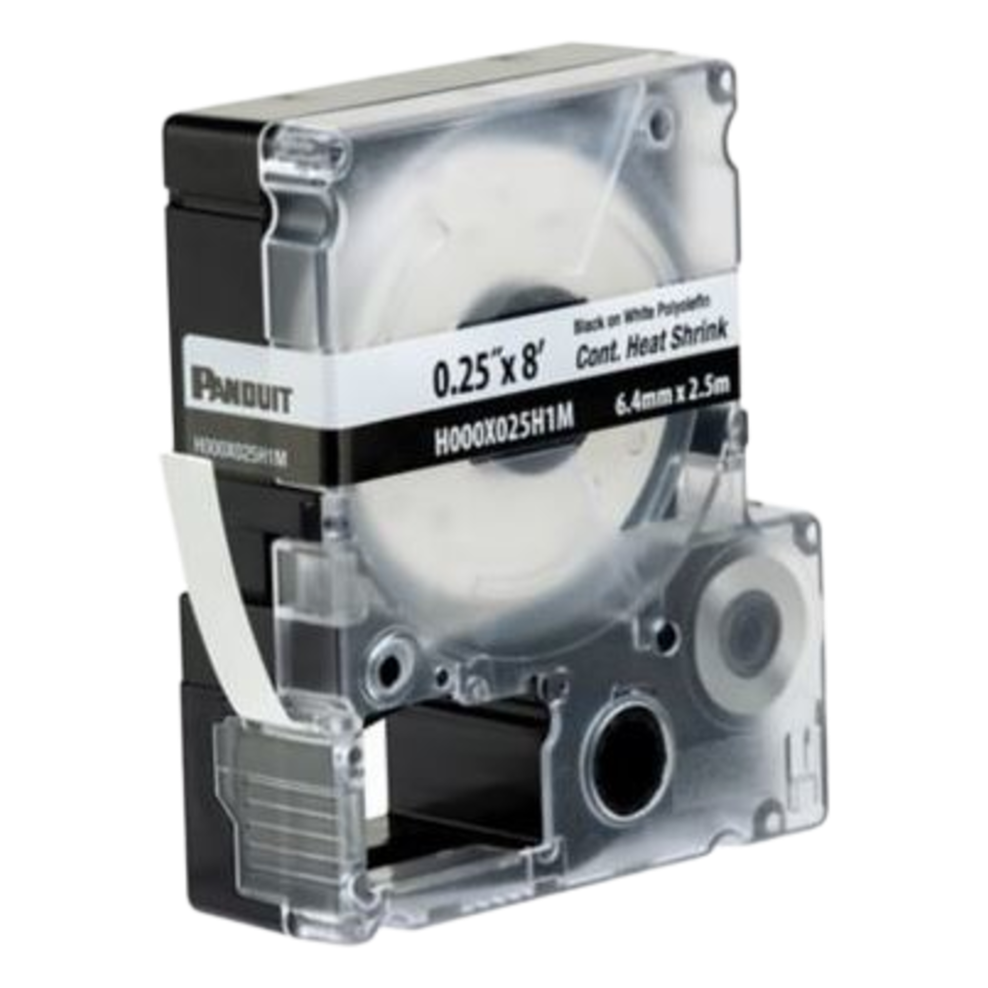 Casete de Etiquetas / Tubo Termocontráctil / 6.4 mm (0.25 in) Ancho / 2.4 m (7.87 ft) Largo / Calibre 22-18 AWG / Poliolefina Blanca — PANDUIT · SKU H000X025H1M