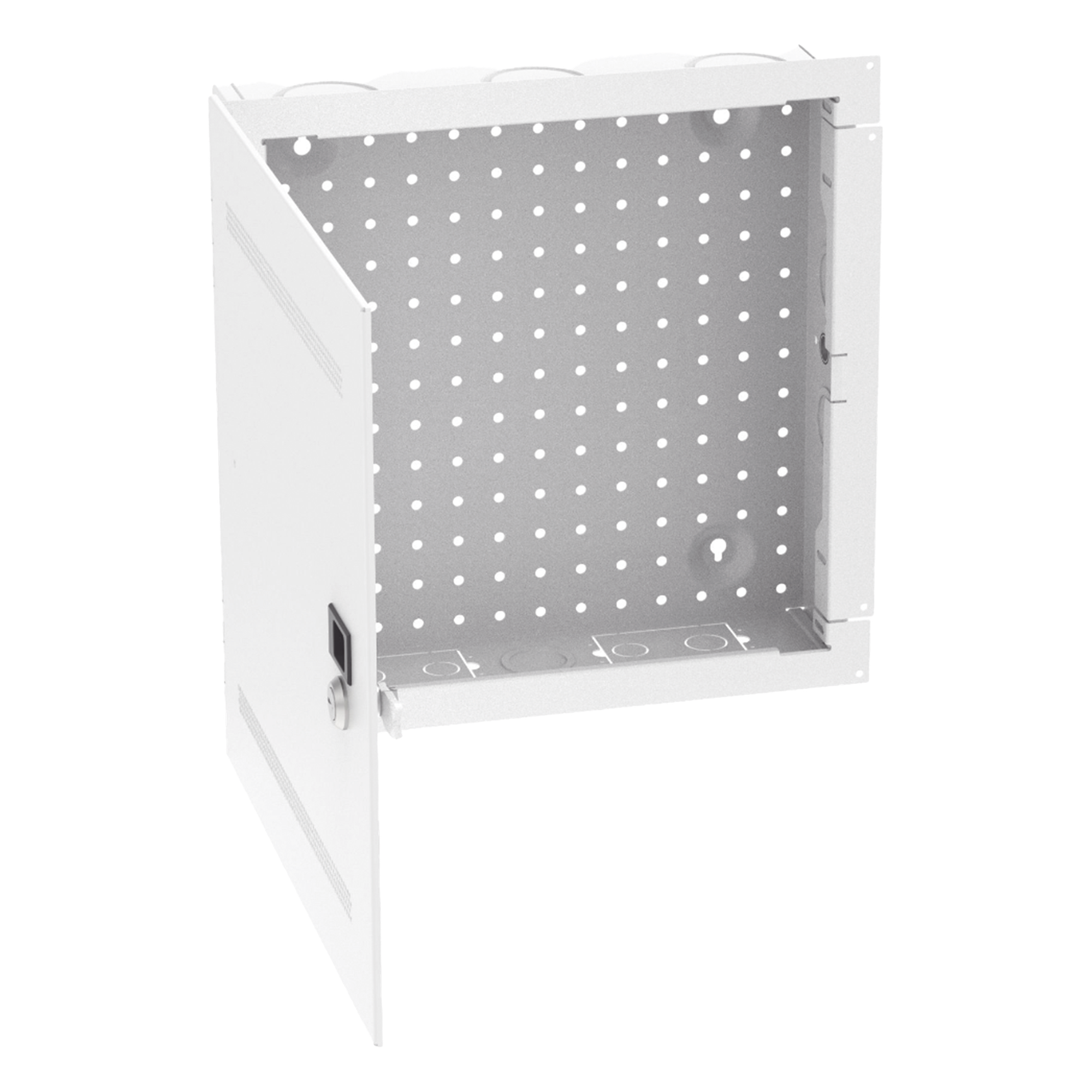 Gabinete de Montaje en Pared / 14 in de Altura / Acero Calibre 18 / Carga 16 kg (35 lb) / Puerta Reversible con Cerradura / Ventilación Integrada