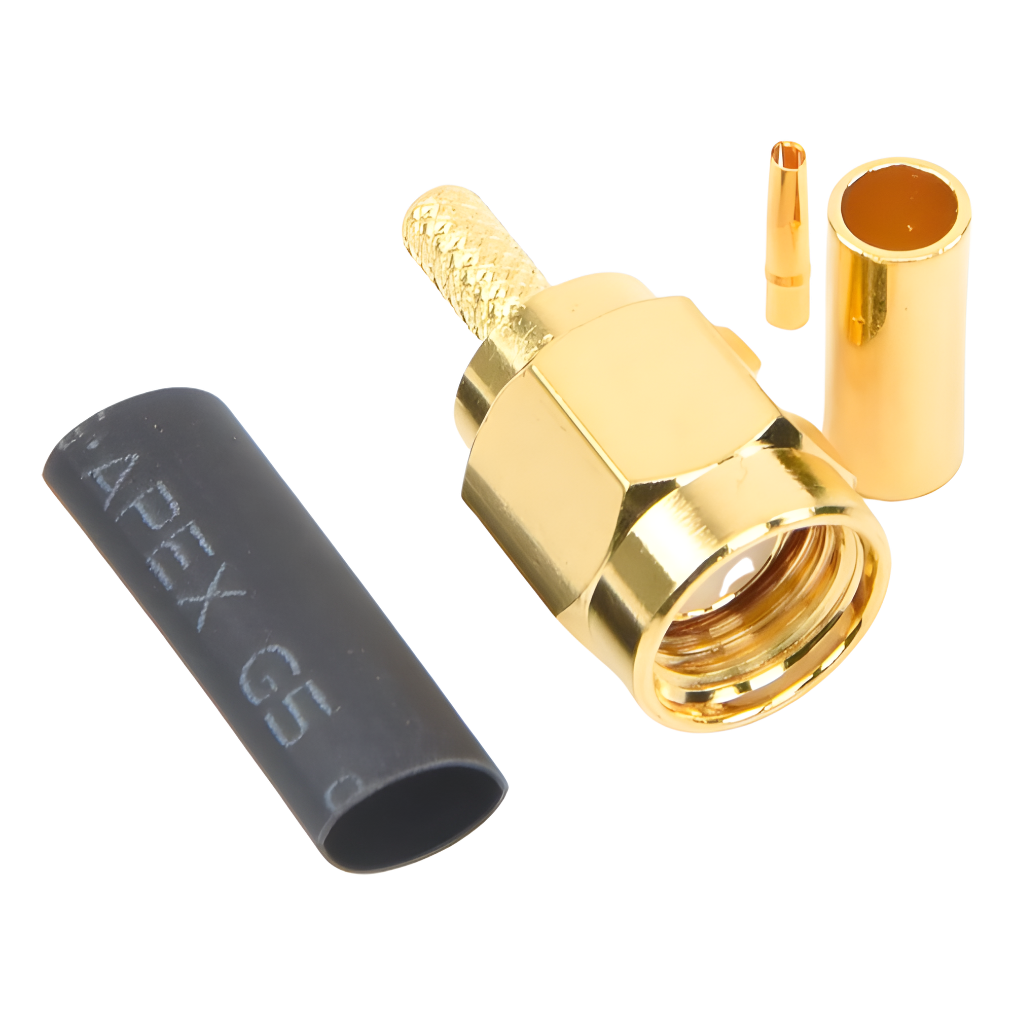 Conector SMA Macho Inverso / Anillo Plegable / Bronce con Oro / RG-174/U, RG-316/U