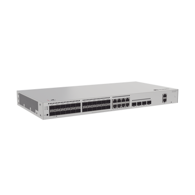 Switch de Distribución/Core Gigabit Administrable  Capa 3 / 24 puertos 1GE SFP ( Combo con 8 Puertos 10/100/1000 Mbps) / 4 Puertos 10GE SFP+ Uplink / ERPS / Rutas Estáticas / iStack / Administración Nube Gratis