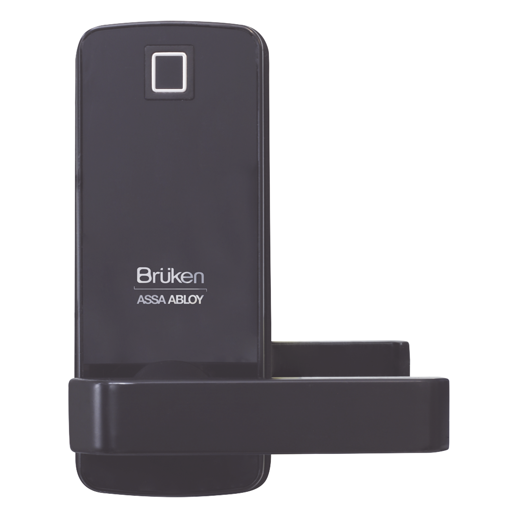 Cerrojo Electrónico con Manija / Lector de Huella y Tarjeta / Teclado Digital / 99 Usuarios / Puerta Vidrio 12 mm / 6 V (4 Baterías AA) — BRUKEN ASSA ABLOY · SKU BRK3551