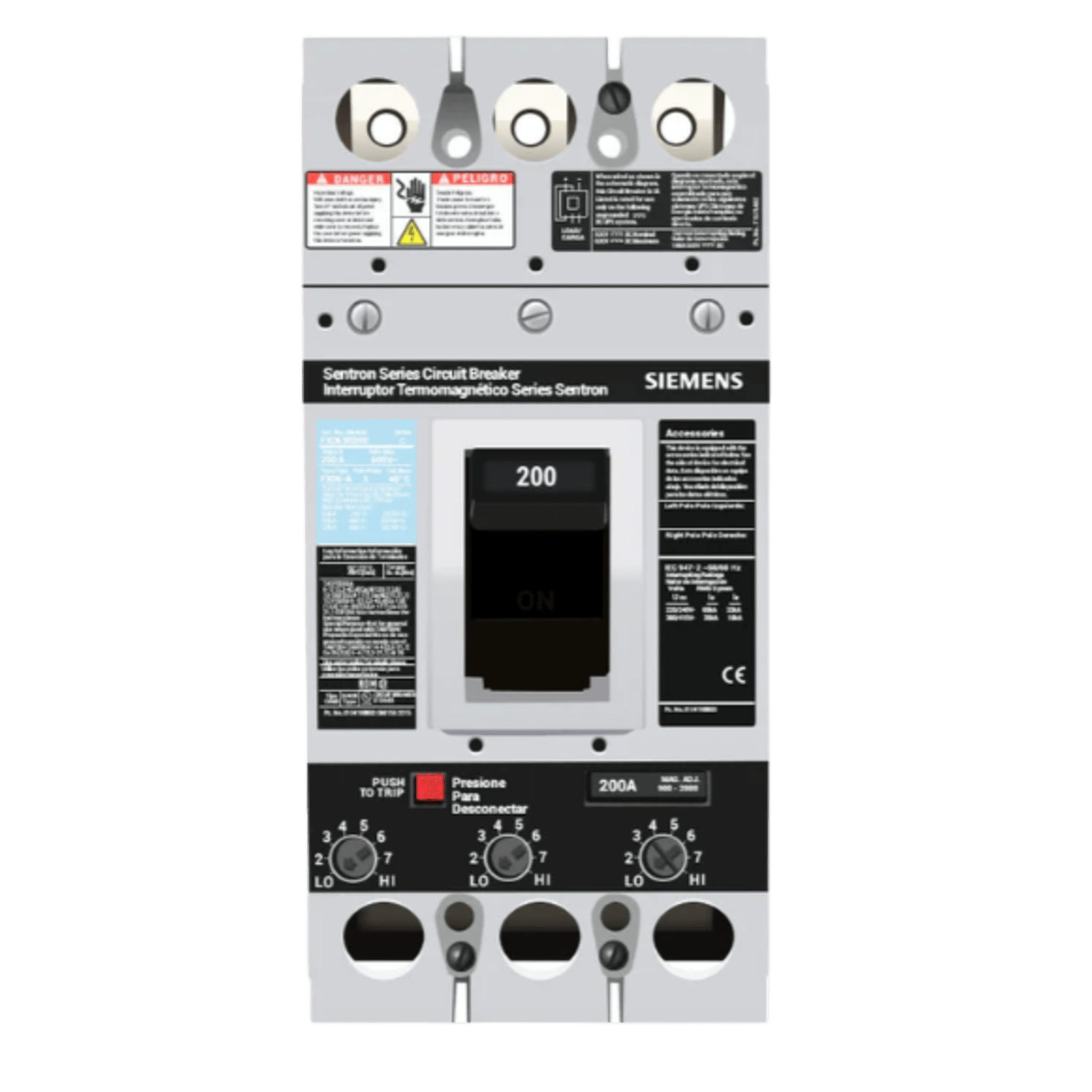 Interruptor Termomagnético / 600V CA / 3 Polos / 200A / Capacidad Interruptiva 35 kA / Zapatas Principales 350 kcmil — SIEMENS · SKU FXD63B200L