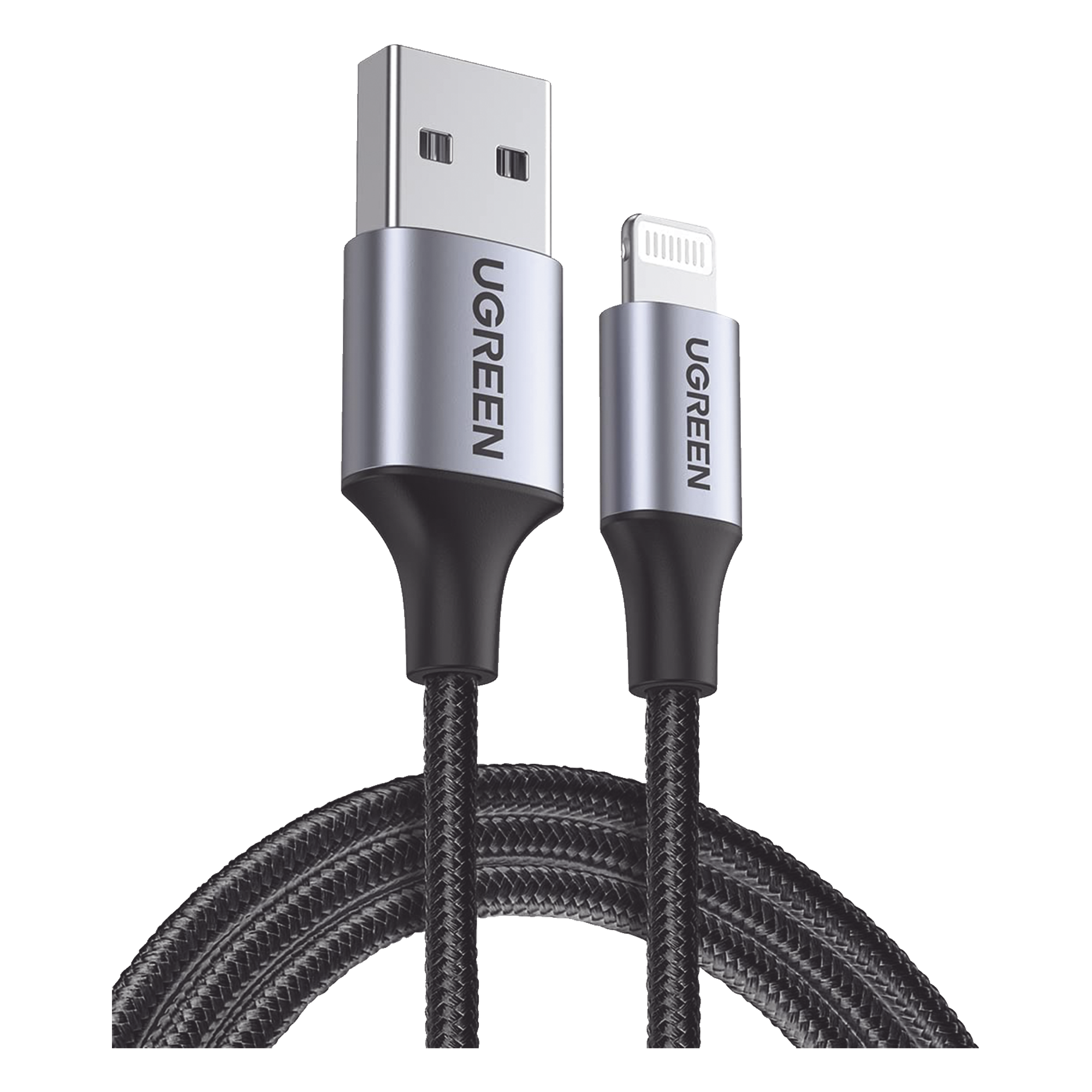 Cable USB-A a Lightning / 1 m (3.28 ft) / Certificado MFi / Carga 5V/2.4A / 480 Mbps / Conector C94 / Nylon Trenzado / Aluminio — UGREEN · SKU 60156