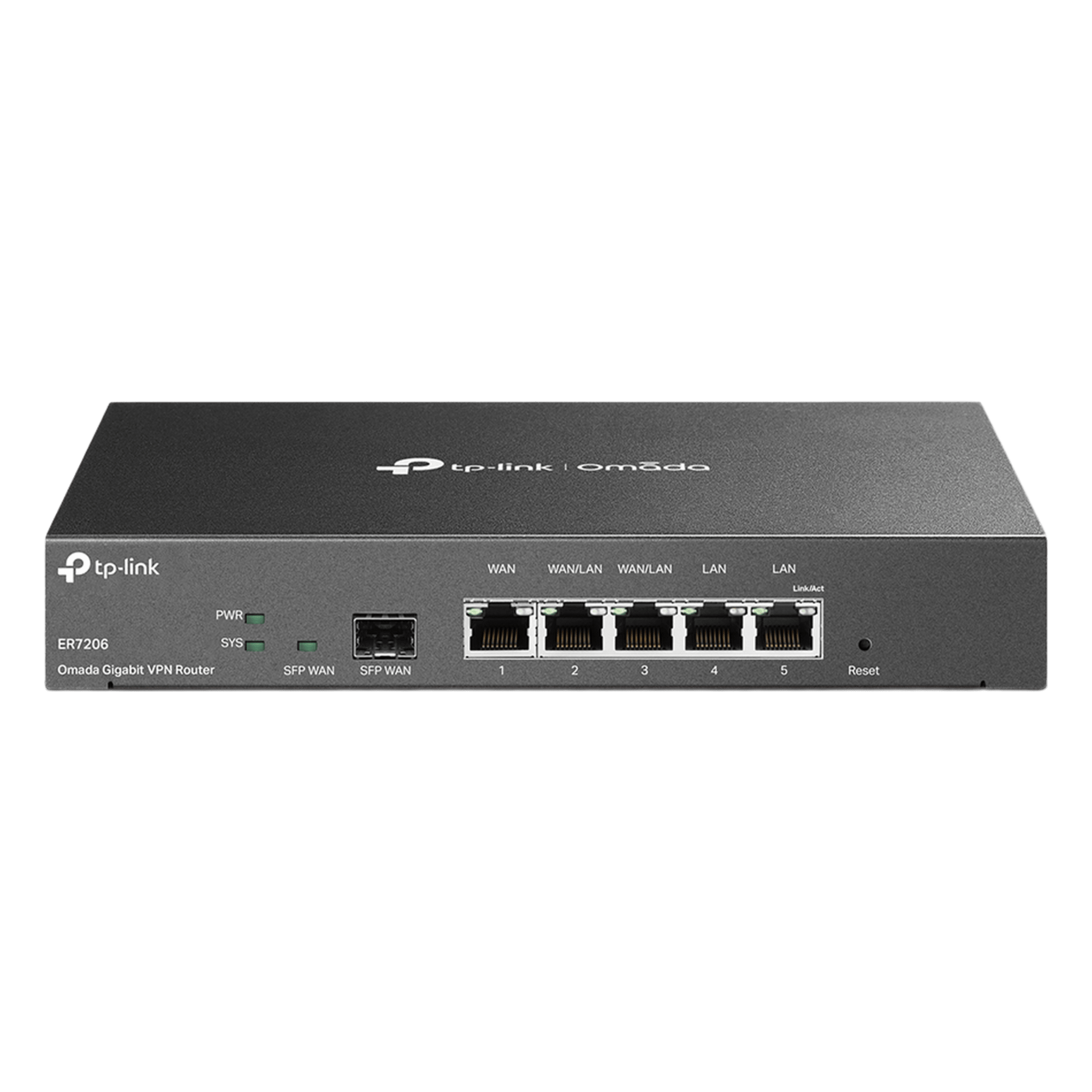 Router Empresarial Multi-WAN / 5 Puertos Gigabit / 1 Puerto SFP / 150,000 Sesiones Concurrentes / 55 Túneles OpenVPN / 100 Túneles IPsec / Gestión Cloud Omada — TP-LINK · SKU ER7206