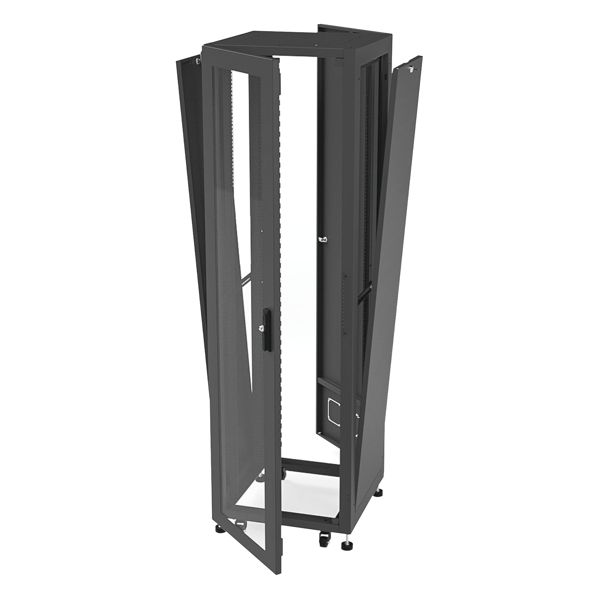 Gabinete Rack 19" / 42UR / 600 x 600 mm / Puerta Seguridad 3 Puntos / Cristal Templado / Laterales Desmontables