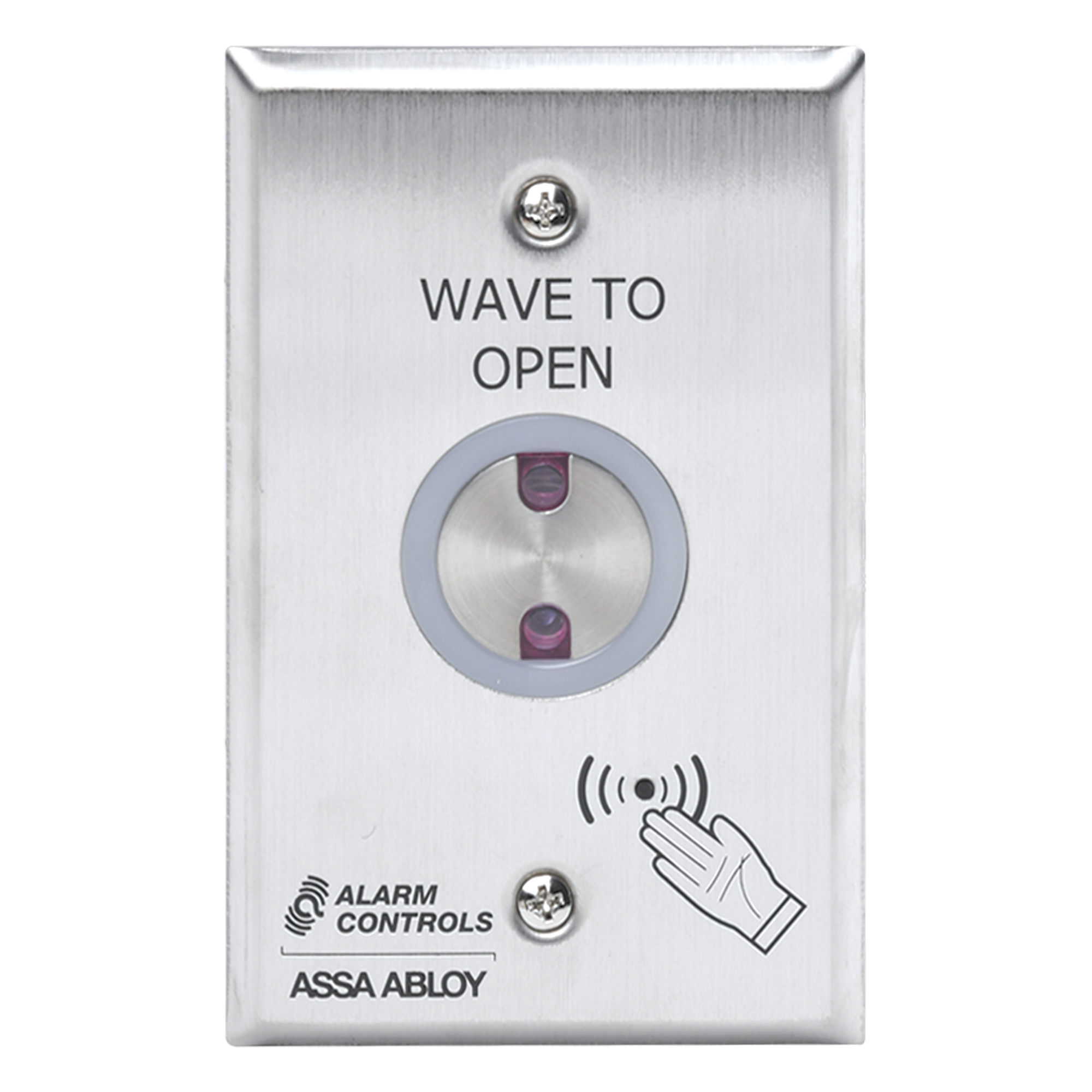 Botón de Salida Sin Contacto / Sensor de Proximidad 10 cm (4") / Relevador SPDT / Temporizador 1-35 s / Acero Inoxidable / Intemperie — ALARM CONTROLS-ASSA ABLOY · SKU NTS-1