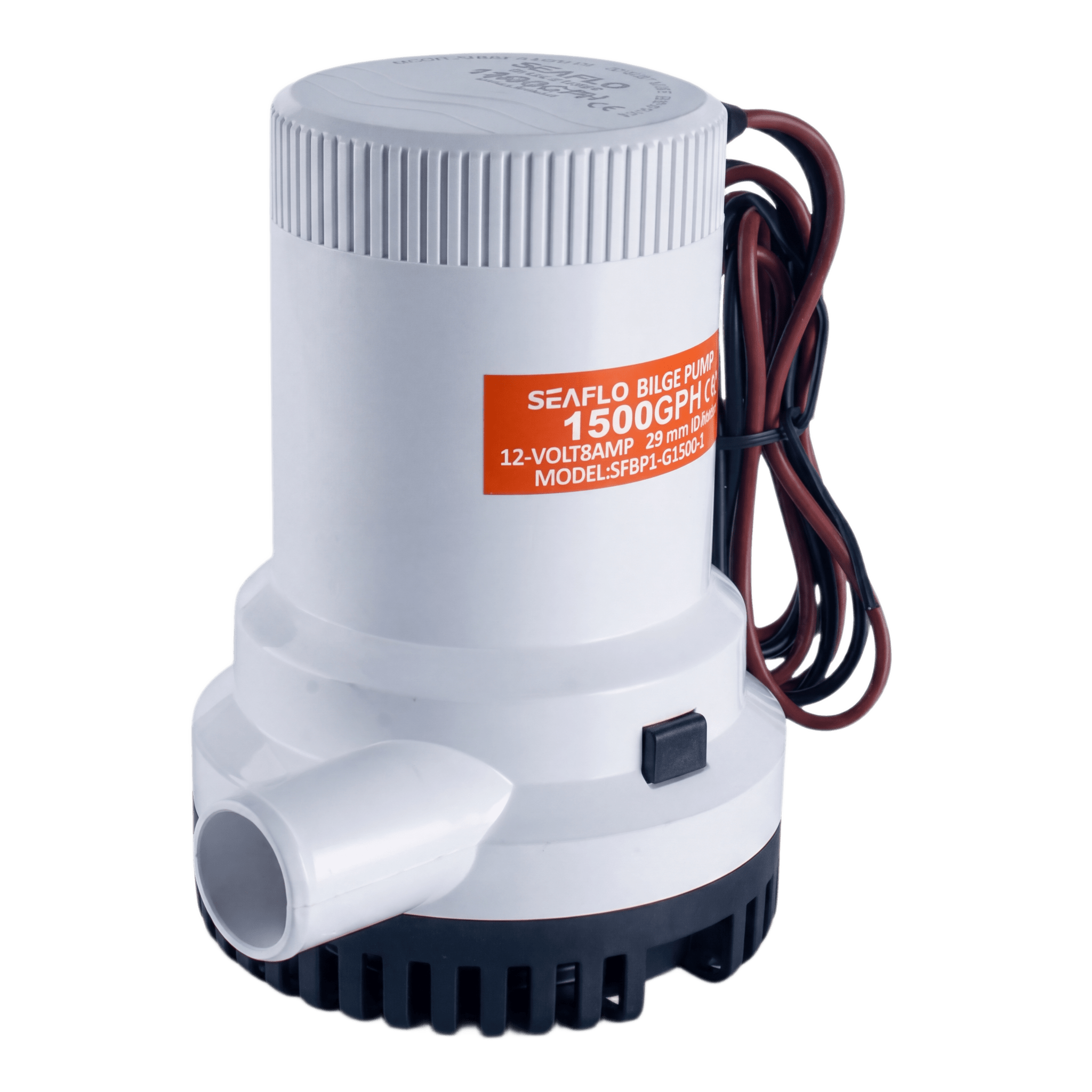Bomba de Achique / 1500 GPH (5678 LPH) / 12V CD / Filtro Extraíble / Alta Eficiencia / Diseño Compacto — SEAFLO · SKU SFBP1-G1500-01