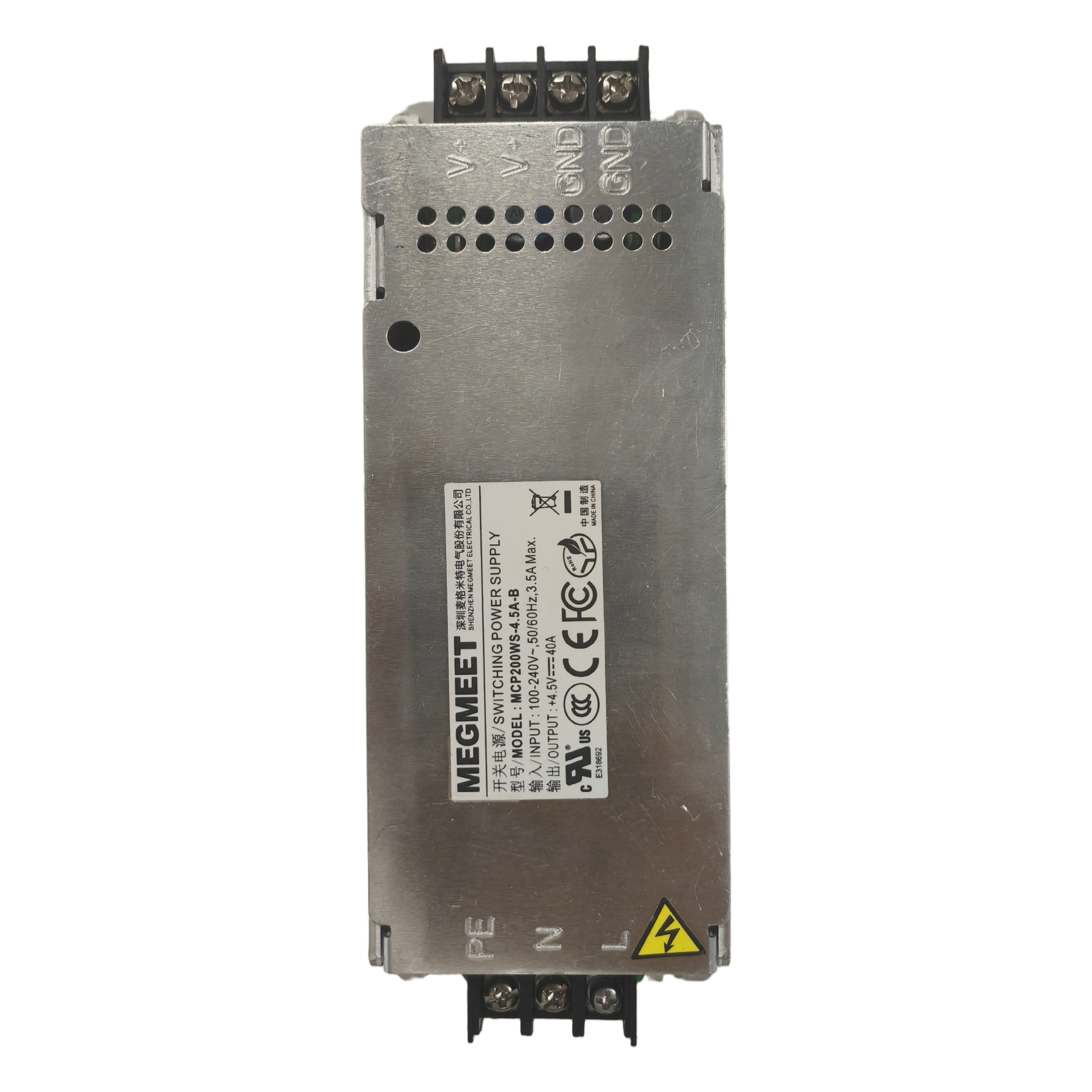 Fuente de Alimentación DC / 5V / 200W / 40A / Protección Cortocircuito y Sobrecarga / Rango -40°C a 70°C / Enfriamiento por Ventilador — HIKVISION · SKU MCP200WS-4.5A-B