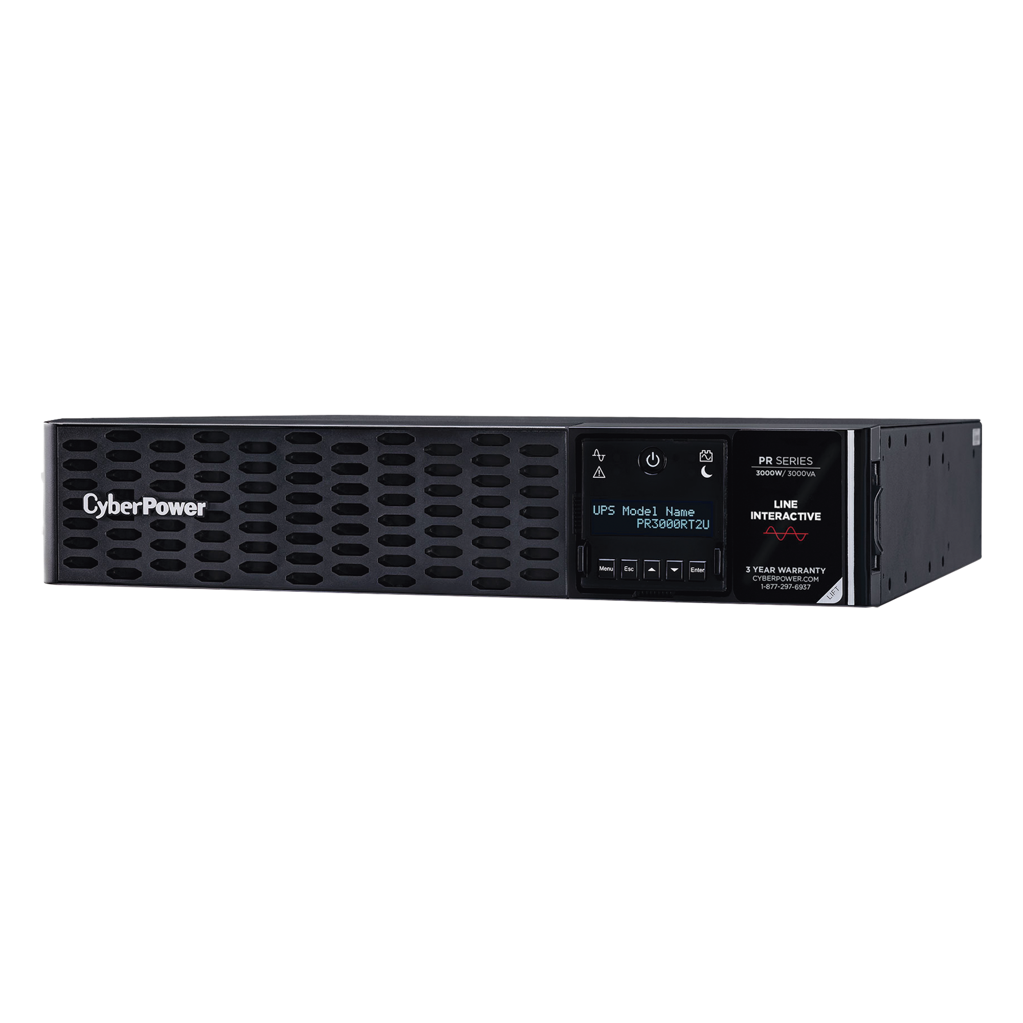 UPS de 3000 VA/3000 W, Topología Línea Interactiva, Entrada 120 Vca NEMA L5-30P, Onda Senoidal Pura, Torre o Rack 2 UR, Con 8 Tomas NEMA 5-20R y 1 NEMA L5-30R