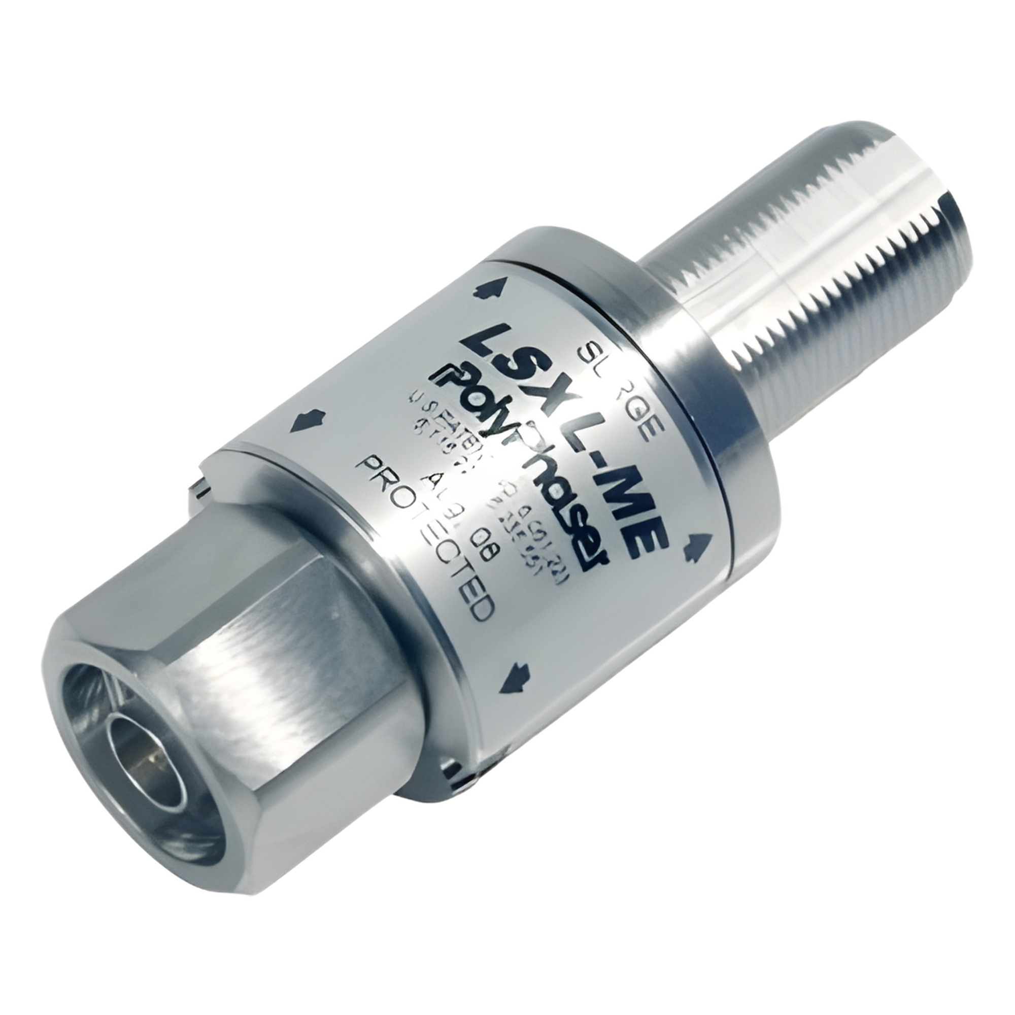 Protector Coaxial RF / 1.8-3.8 GHz + 4.2-6.0 GHz / N Macho-Hembra / Bloqueo DC / IP65 / 10W — POLYPHASER · SKU LSXL-ME