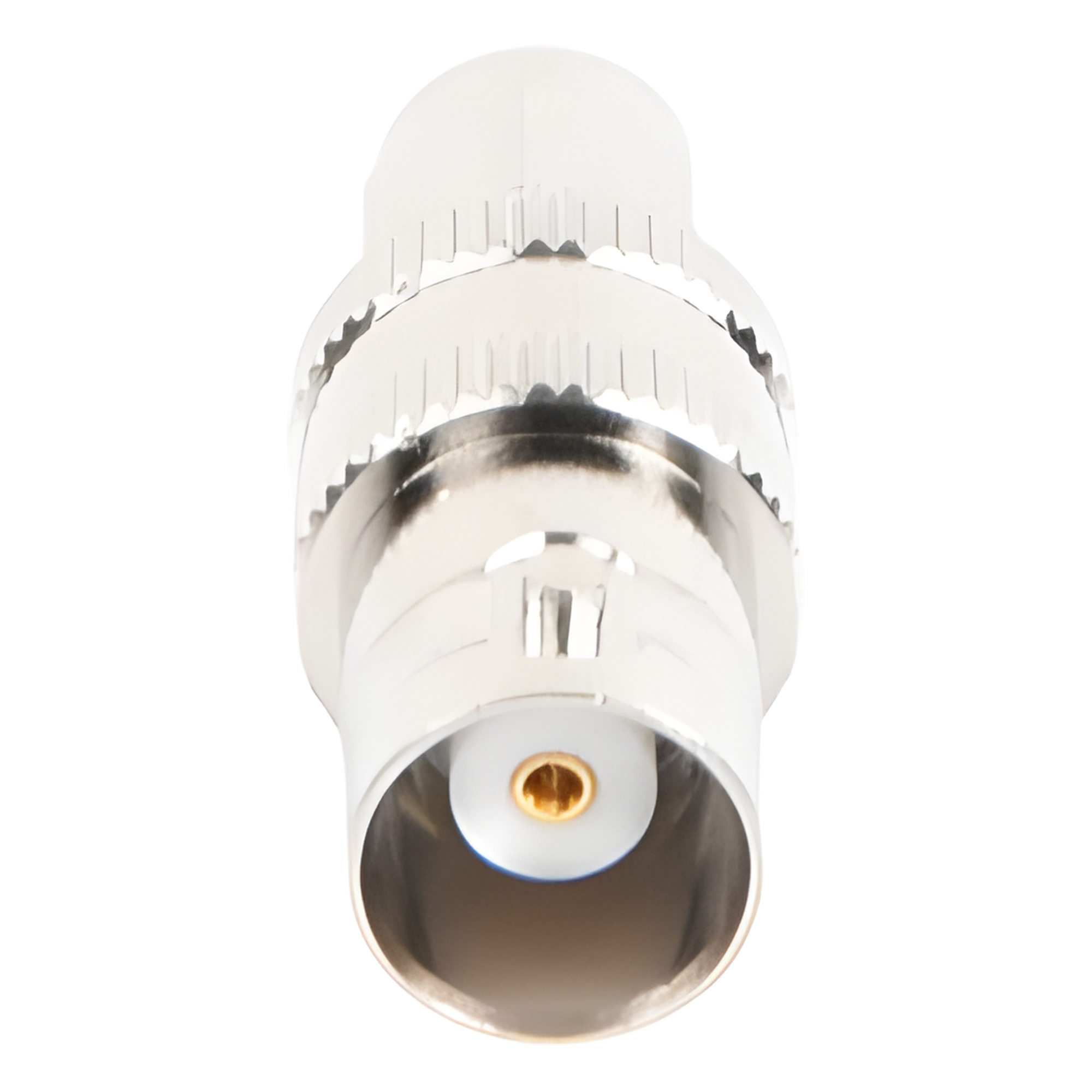 Adaptador RF Coaxial / SMA Macho a BNC Hembra / En Línea / Cuerpo Bronce Niquelado / Contacto Oro / Aislante Teflón