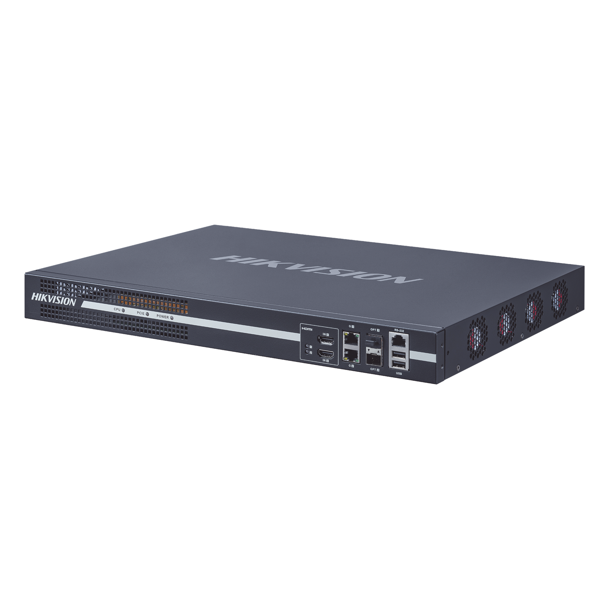 Decodificador de Vídeo IP / 4 Salidas HDMI 4K / Decodificación 64 Canales / Videowall 25 Cámaras por Pantalla / Interfaz de Red 10/100/1000 Mbps y Fibra Óptica — HIKVISION · SKU DS-6904UDI(C)