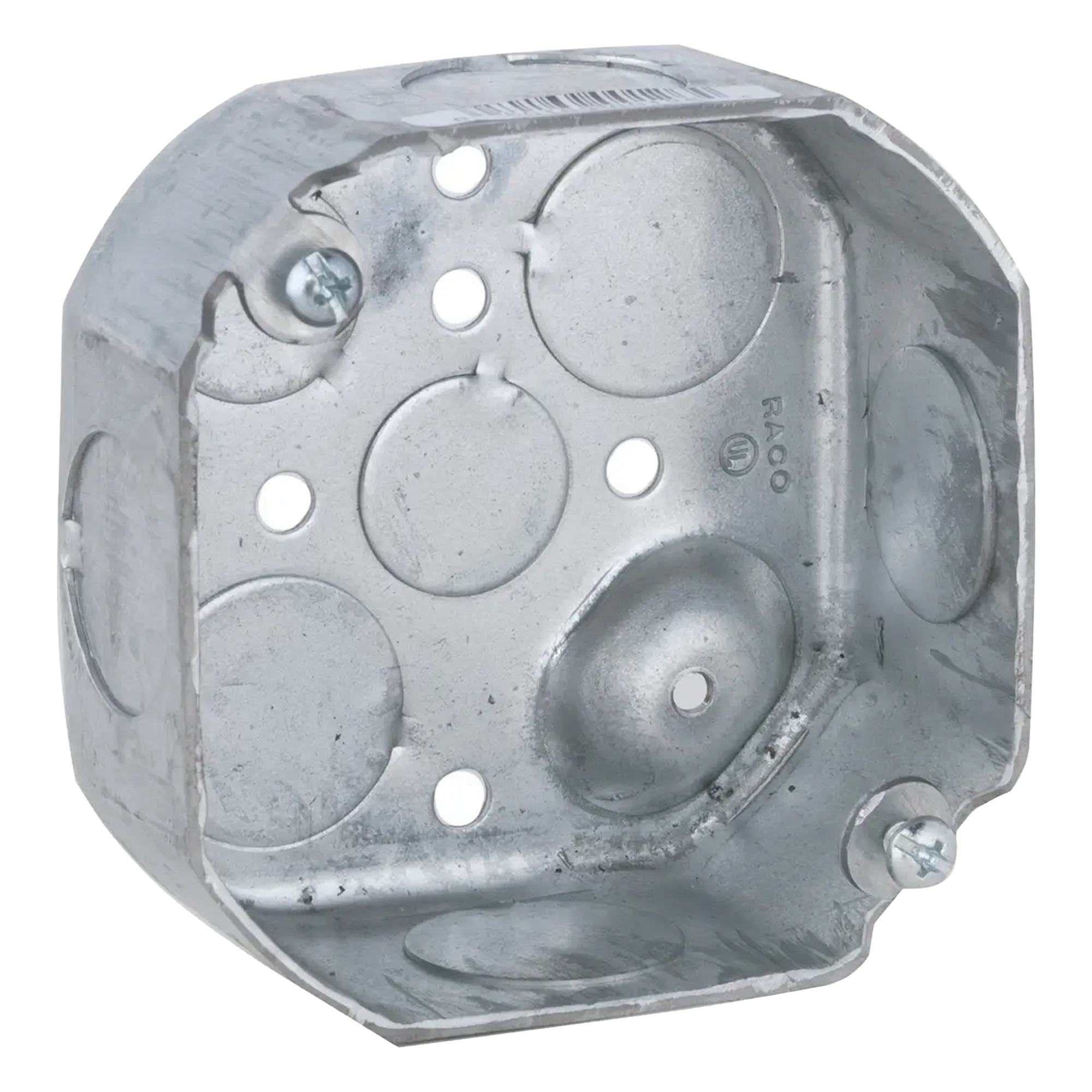 Caja de Conexión Octogonal / Acero Galvanizado / 6 Entradas / Profundidad 1 1/2 in (38.1 mm) / UL Listed — RACO · SKU HUB-126