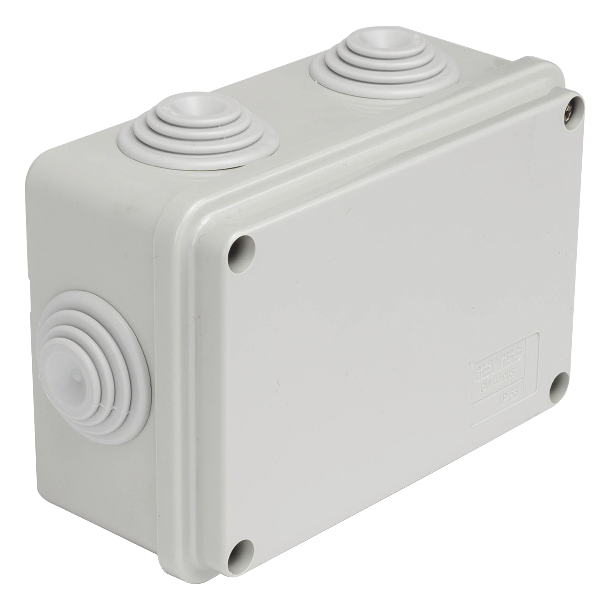 Caja Estanca de PVC Para Derivación y Conexión, 6 Entradas, Tapa Atornillada, 120x80x50 mm (Área interna), Uso Exterior IP55, Material que no Propaga el Fuego y Libre de Hálogenos