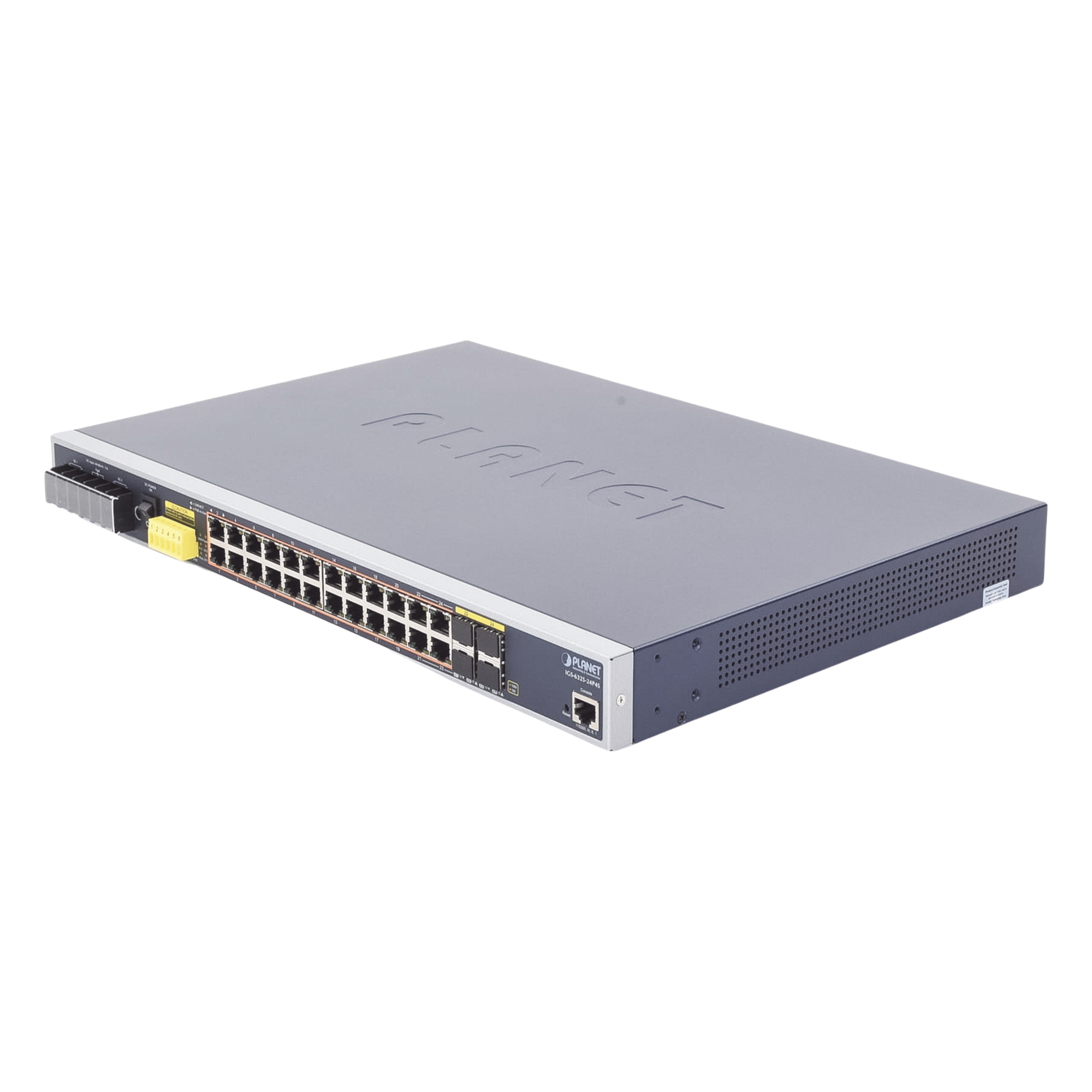 Switch PoE Industrial Capa 3 / 24 Puertos Gigabit 802.3af/at / 4 SFP Compartidos 100/1000X / Rango de Temperatura -40 ~ 75°C / Gestión Avanzada / Anillo Redundante — PLANET · SKU IGS-6325-24P4S