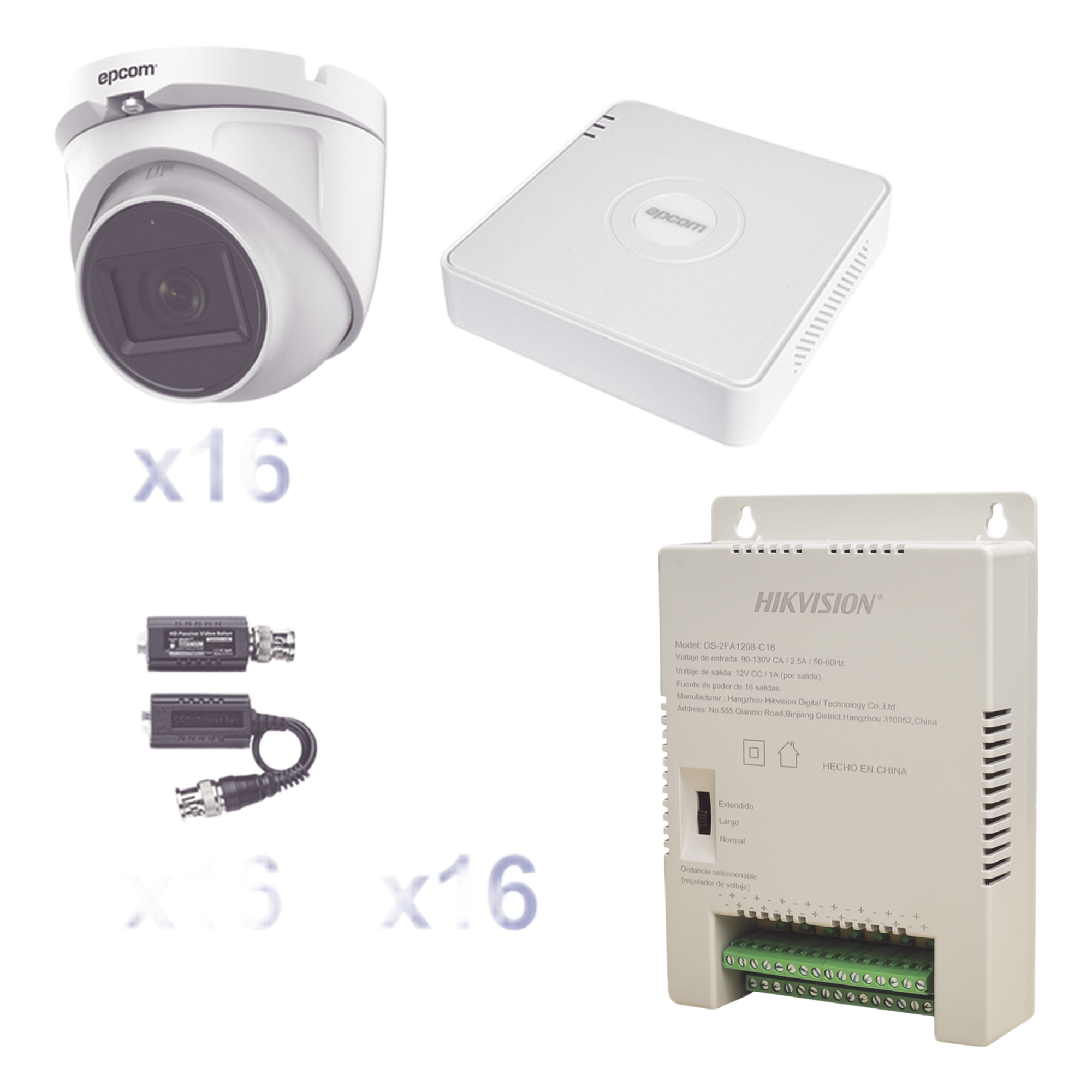 Kit TurboHD 1080p Lite / DVR 16 Canales / 16 Cámaras Eyeball Exterior / Fuente 20A / Transceptores UTP — EPCOM PROFESSIONAL · SKU KESTXLT16EW