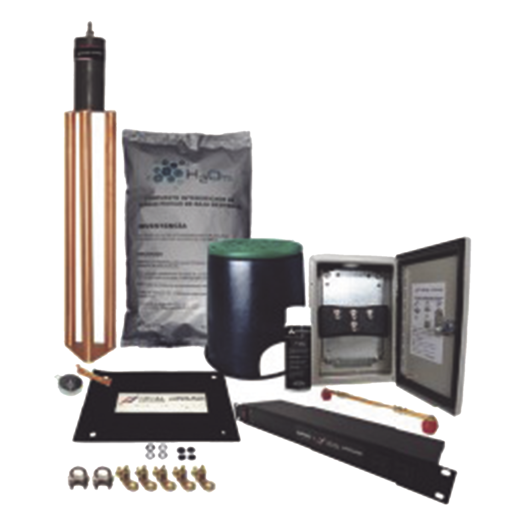 Kit de Puesta a Tierra / Resistencia < 2 Ohm / Electrodos de Cobre Electrolítico / Gabinete NEMA 4 / Compuesto Higroscópico / Data Center y Telecomunicaciones — TOTAL GROUND · SKU KIT-MASTER-TG-SITEV2
