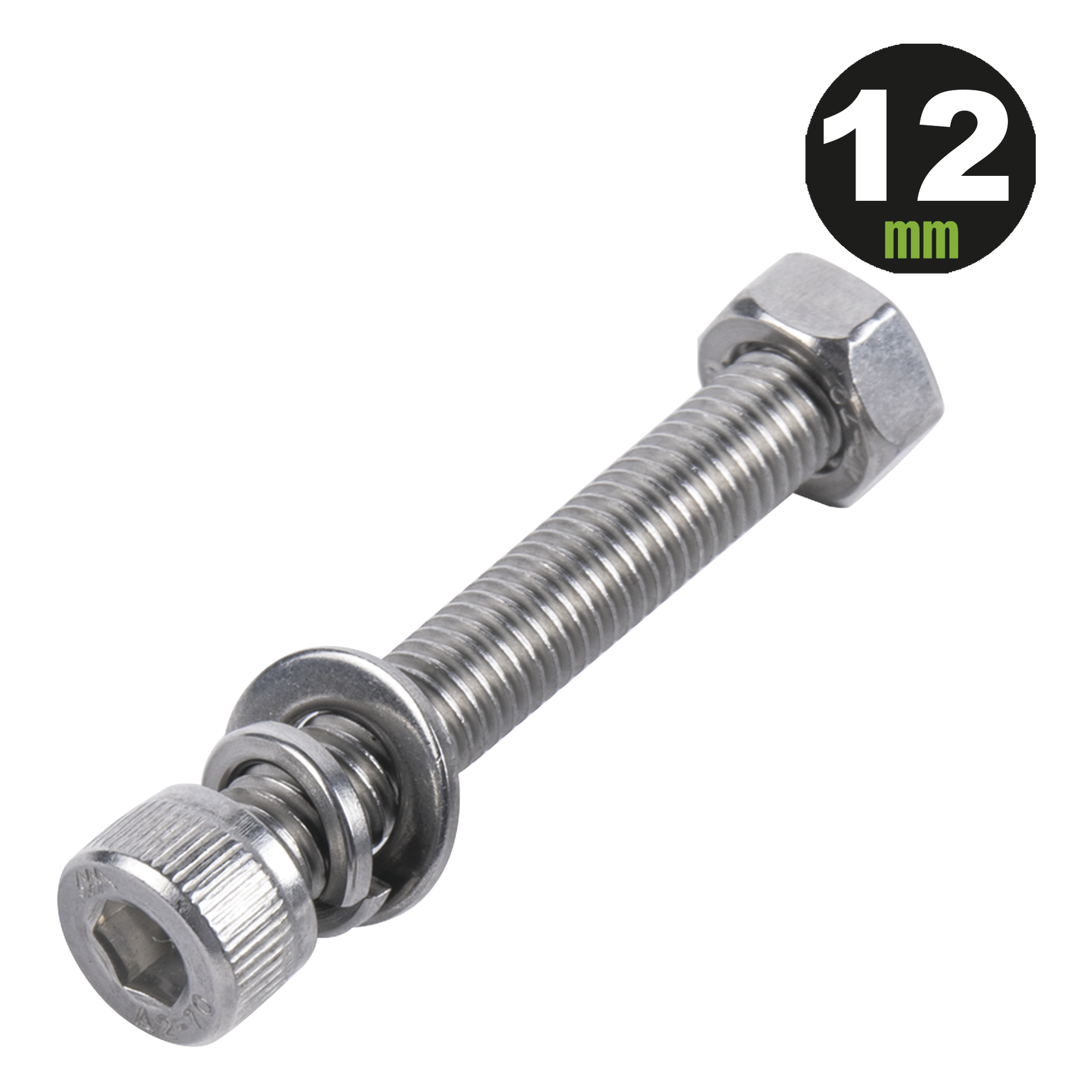 Kit de Fijación Fotovoltaico / Tornillo Allen M8-1.25 x 12 mm / Acero Inoxidable 304 / Resistencia 85,000-150,000 psi / Norma DIN 127 — DMT · SKU 950-5080-124
